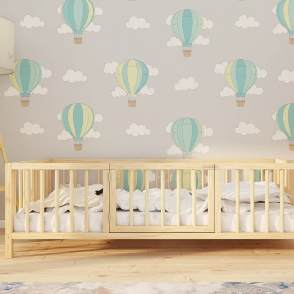 Mello - Montessori Playpen Low Bed with Cylindrical Railings and Gate