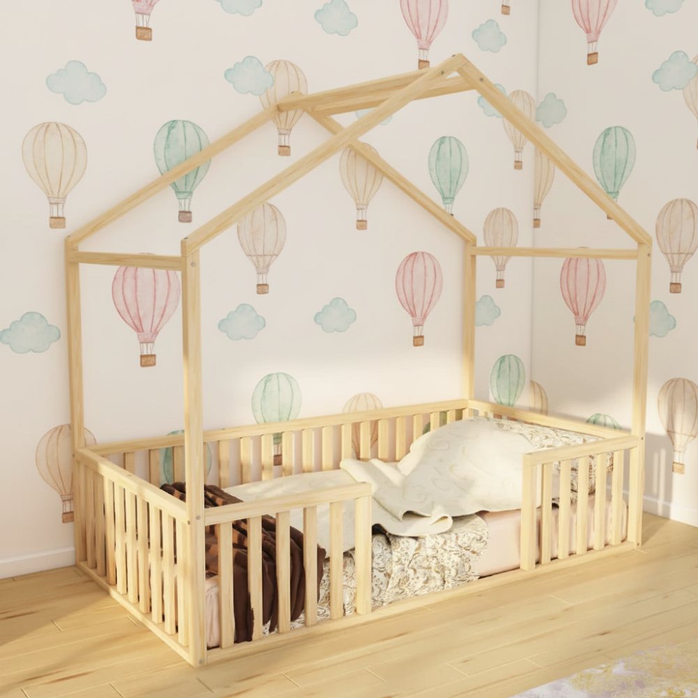 Lunari - Montessori Playhouse Floor Bed with Railings
