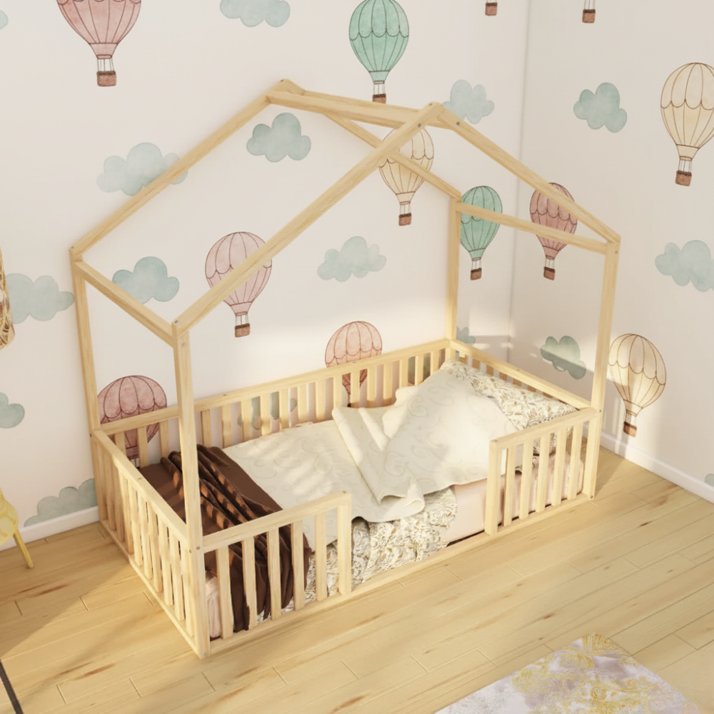Lunari - Montessori Playhouse Floor Bed with Railings