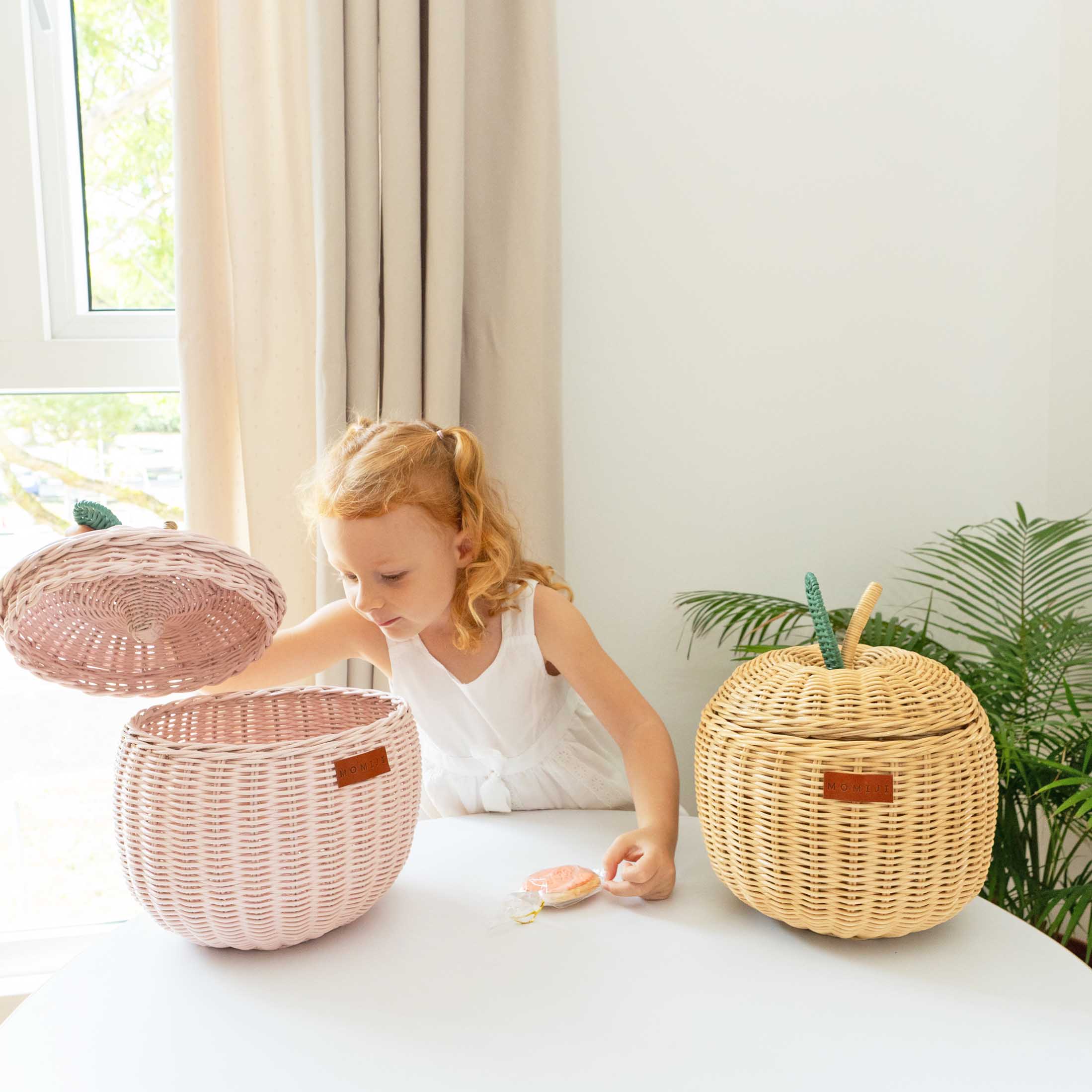 MOMIJI Apple Rattan Storage Basket Pink - Small MOMIJI US LLC