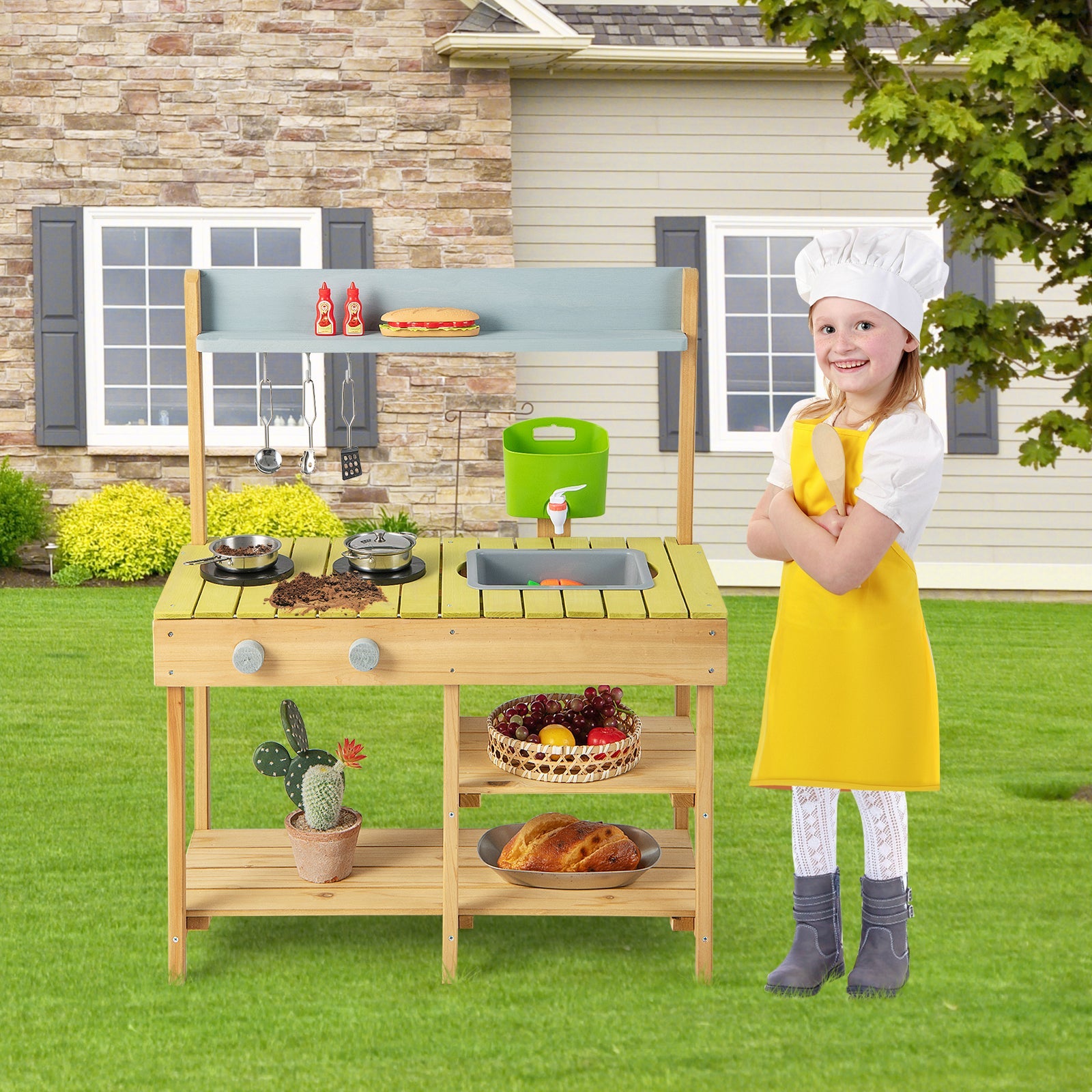 GBruno Backyard Pretend Play Toy Kitchen with Stove Top