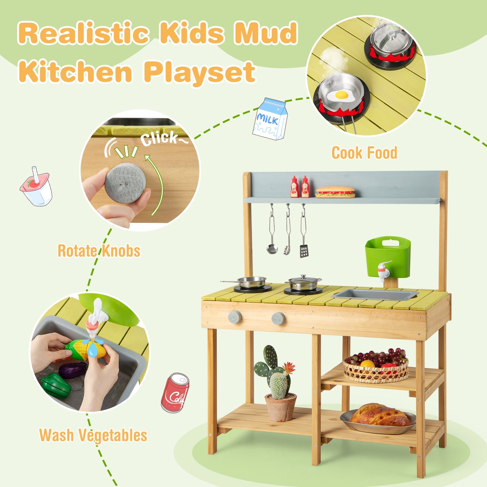GBruno Backyard Pretend Play Toy Kitchen with Stove Top