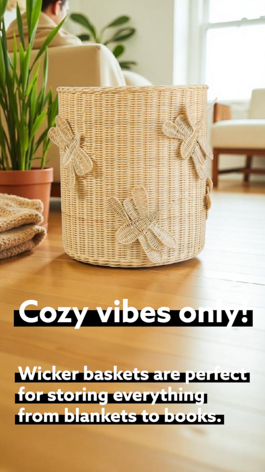 Lullaby Rattan Flutter Wing Hamper Rattan Basket – Handwoven Boho Storage for Toys, Blankets & Laundry