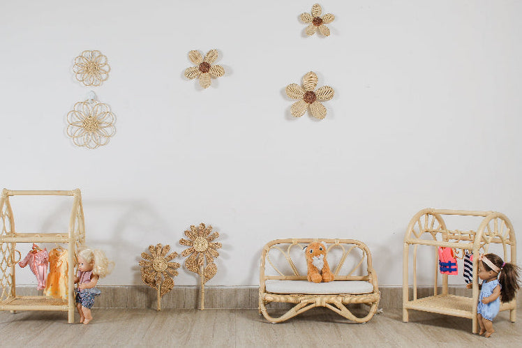 Lullaby Rattan Handmade Rattan Doll Sofa | Boho Montessori Doll Furniture | Eco-Friendly Pretend Play Couch for Girls Dolls