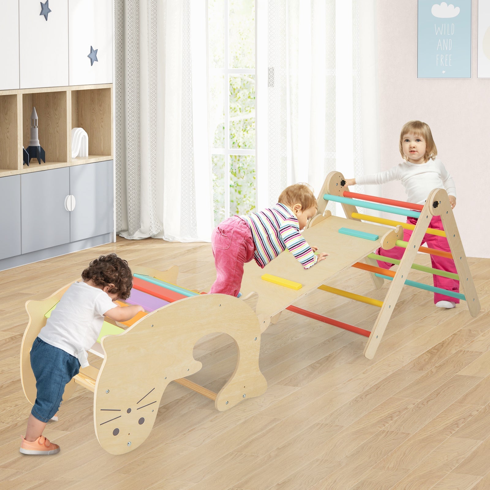 GBruno 7-in-1 Indoor Climbing Toys for Toddlers with Reversible Ramp-Multicolor