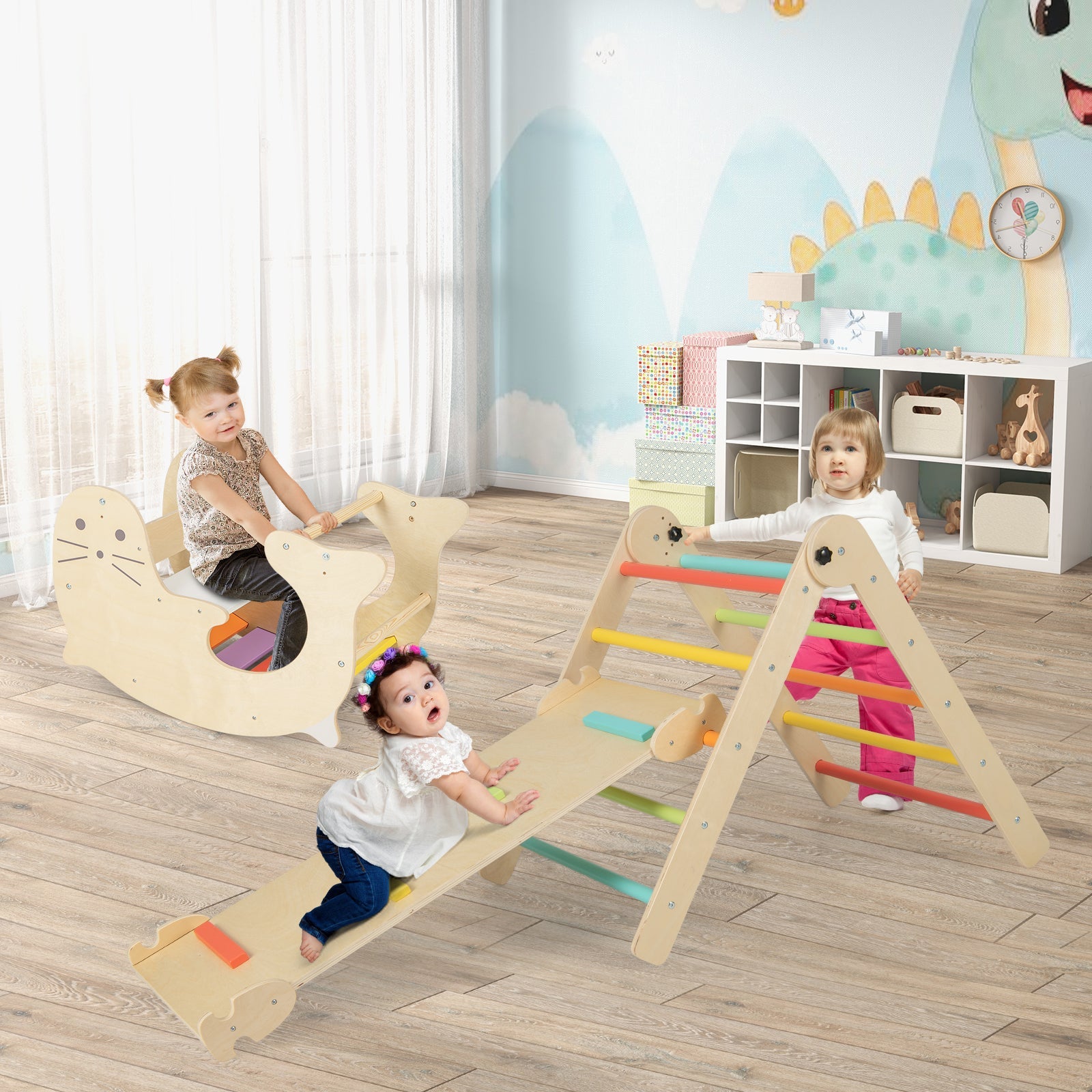 GBruno 7-in-1 Indoor Climbing Toys for Toddlers with Reversible Ramp-Multicolor