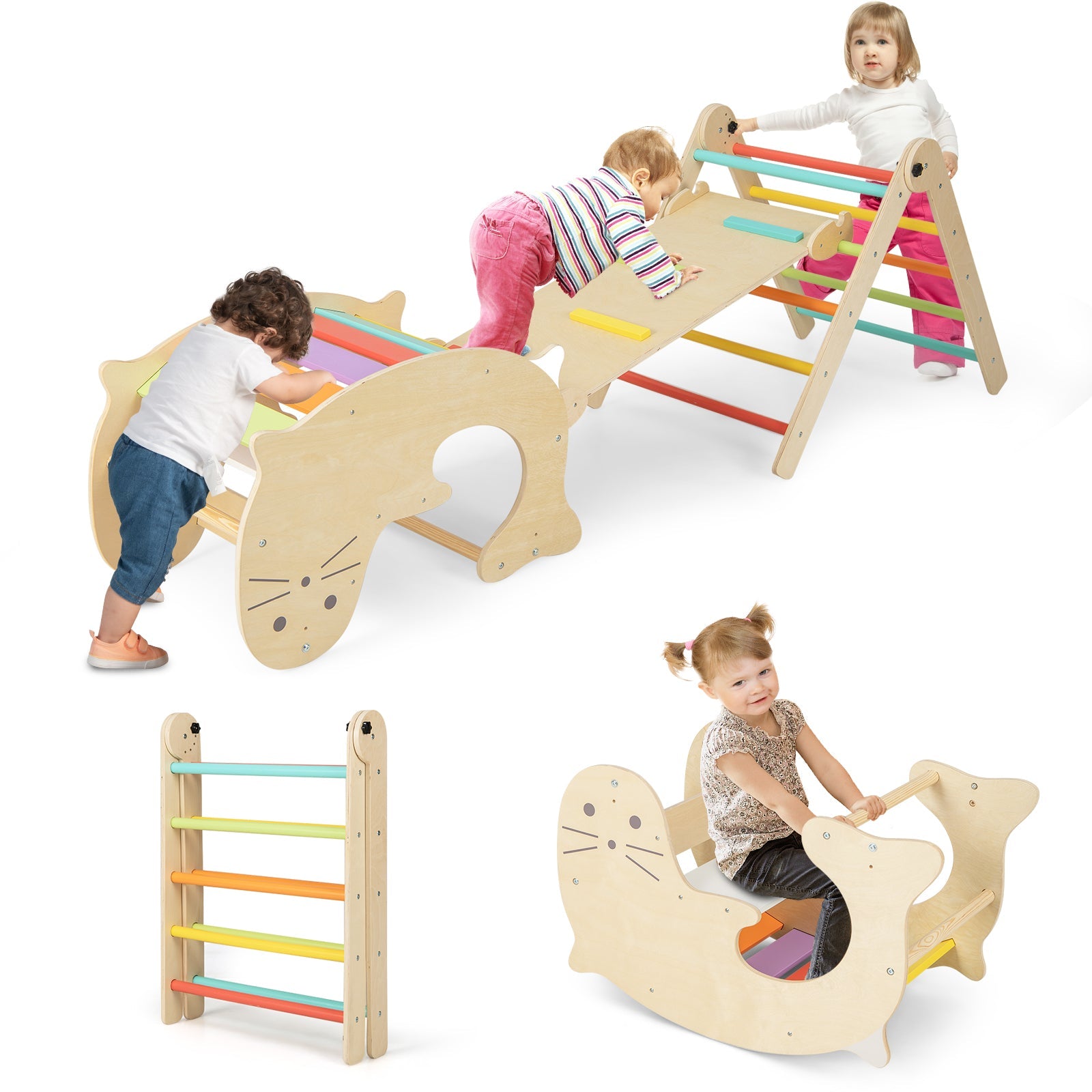 GBruno 7-in-1 Indoor Climbing Toys for Toddlers with Reversible Ramp-Multicolor