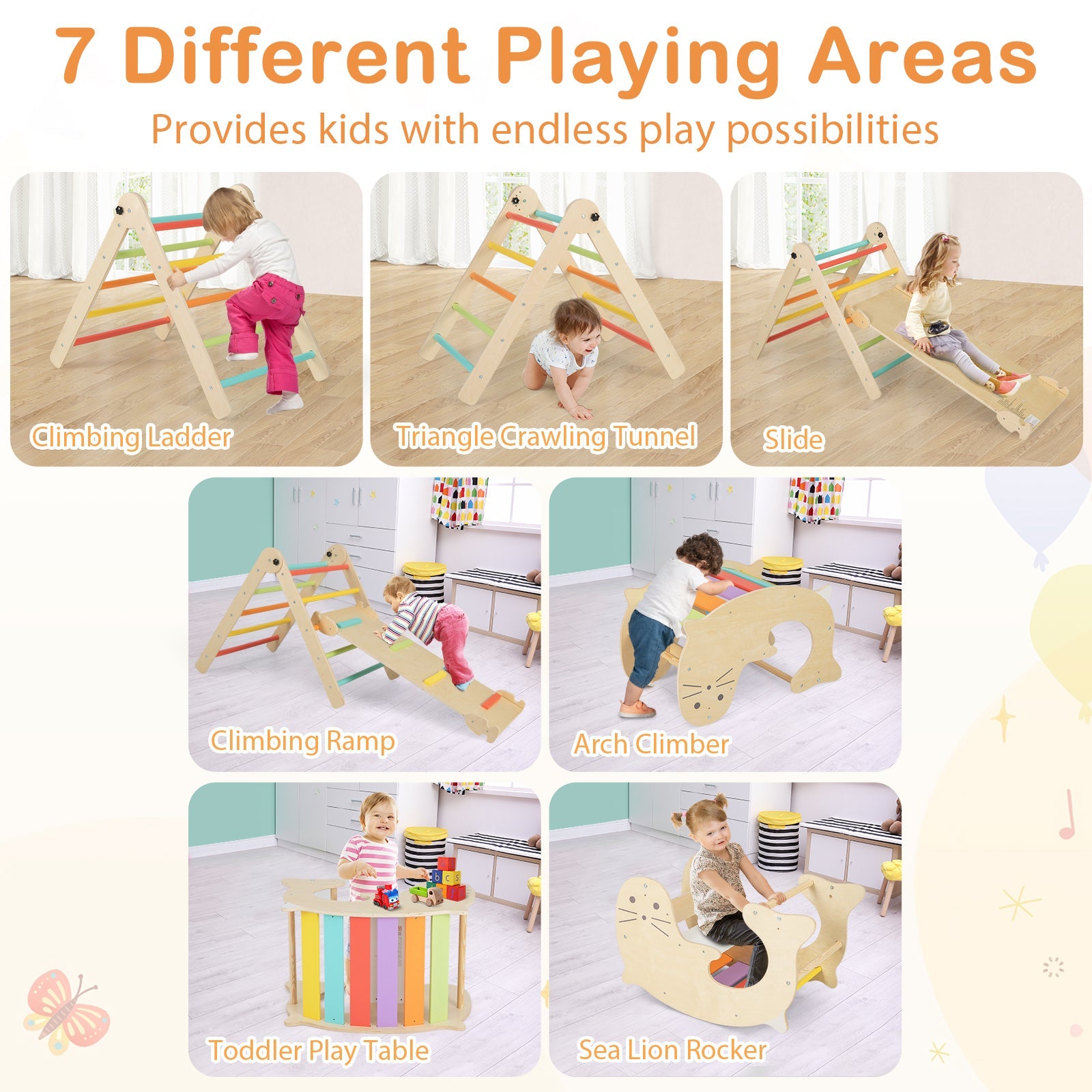 GBruno 7-in-1 Indoor Climbing Toys for Toddlers with Reversible Ramp-Multicolor