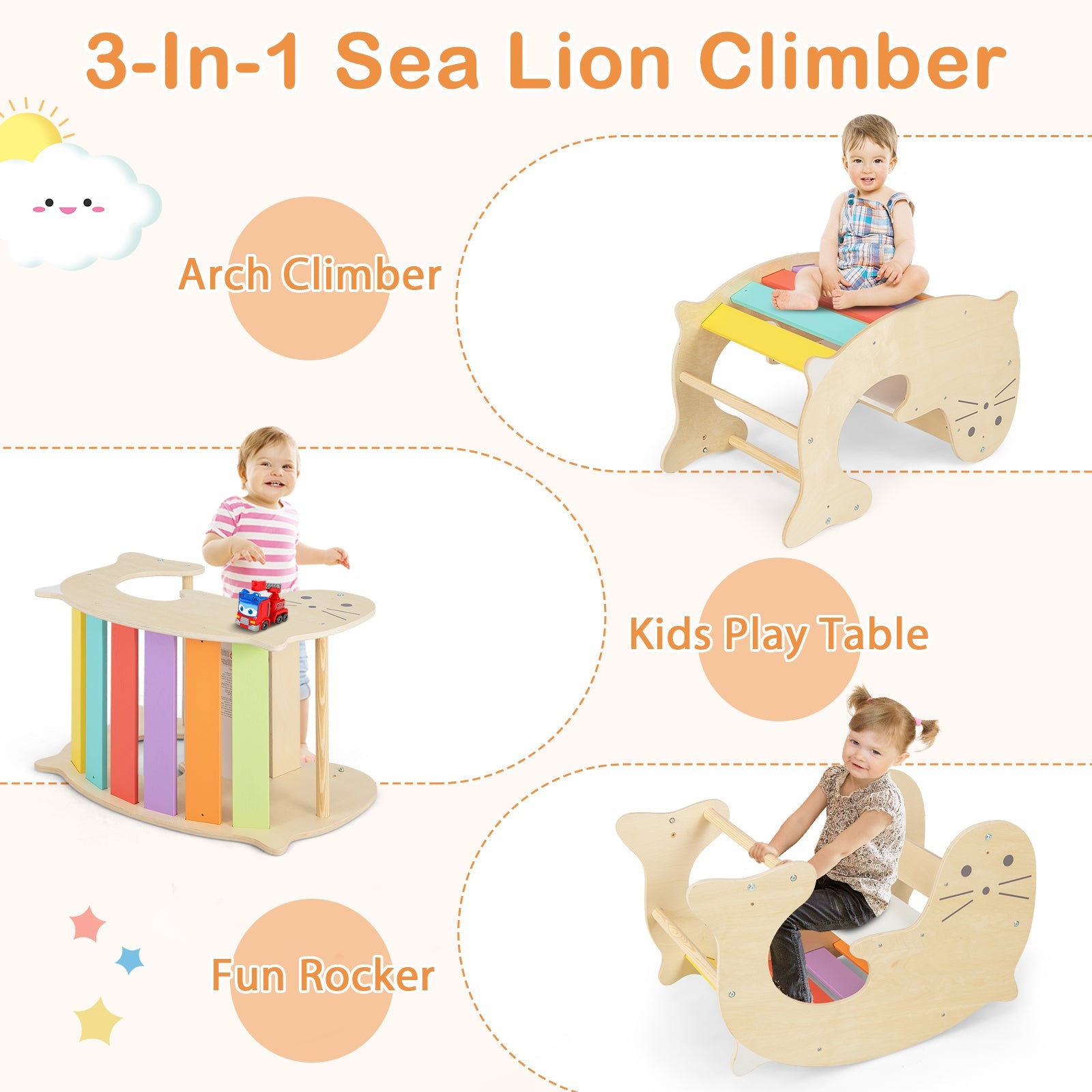 GBruno 7-in-1 Indoor Climbing Toys for Toddlers with Reversible Ramp-Multicolor