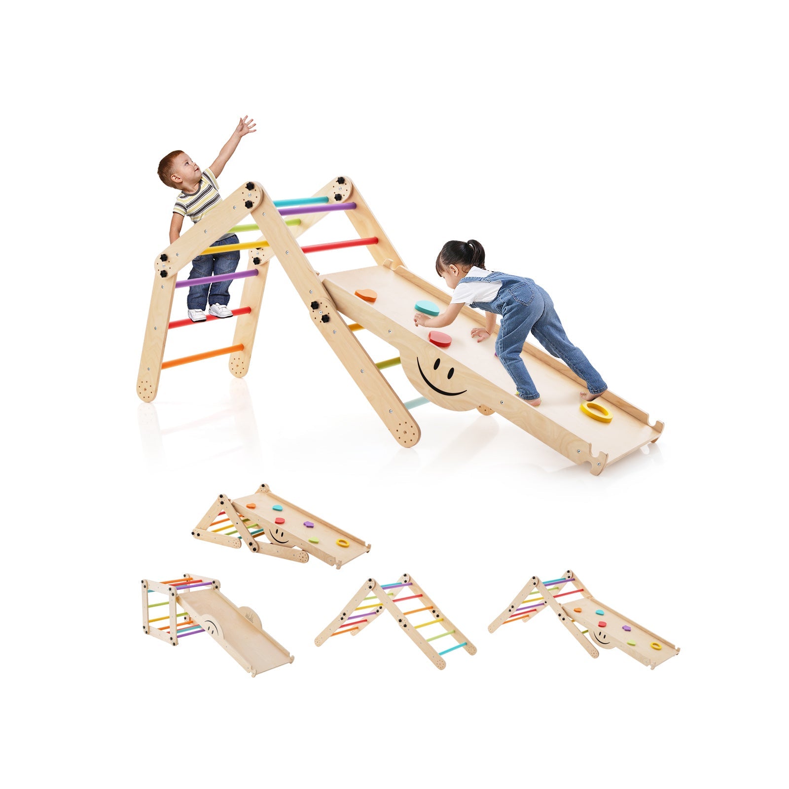 GBruno Climbing Triangle Ladder Toy Indoor Jungle Gym with Reversible Ramp-Multicolor