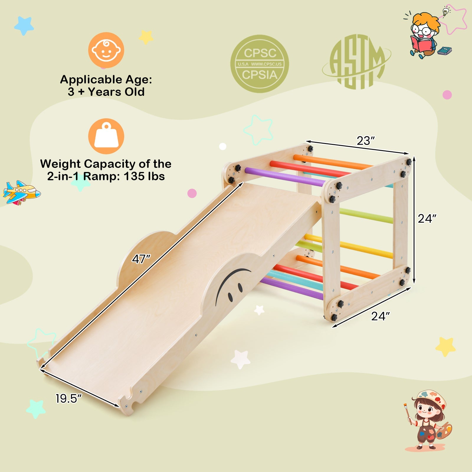 GBruno Climbing Triangle Ladder Toy Indoor Jungle Gym with Reversible Ramp-Multicolor