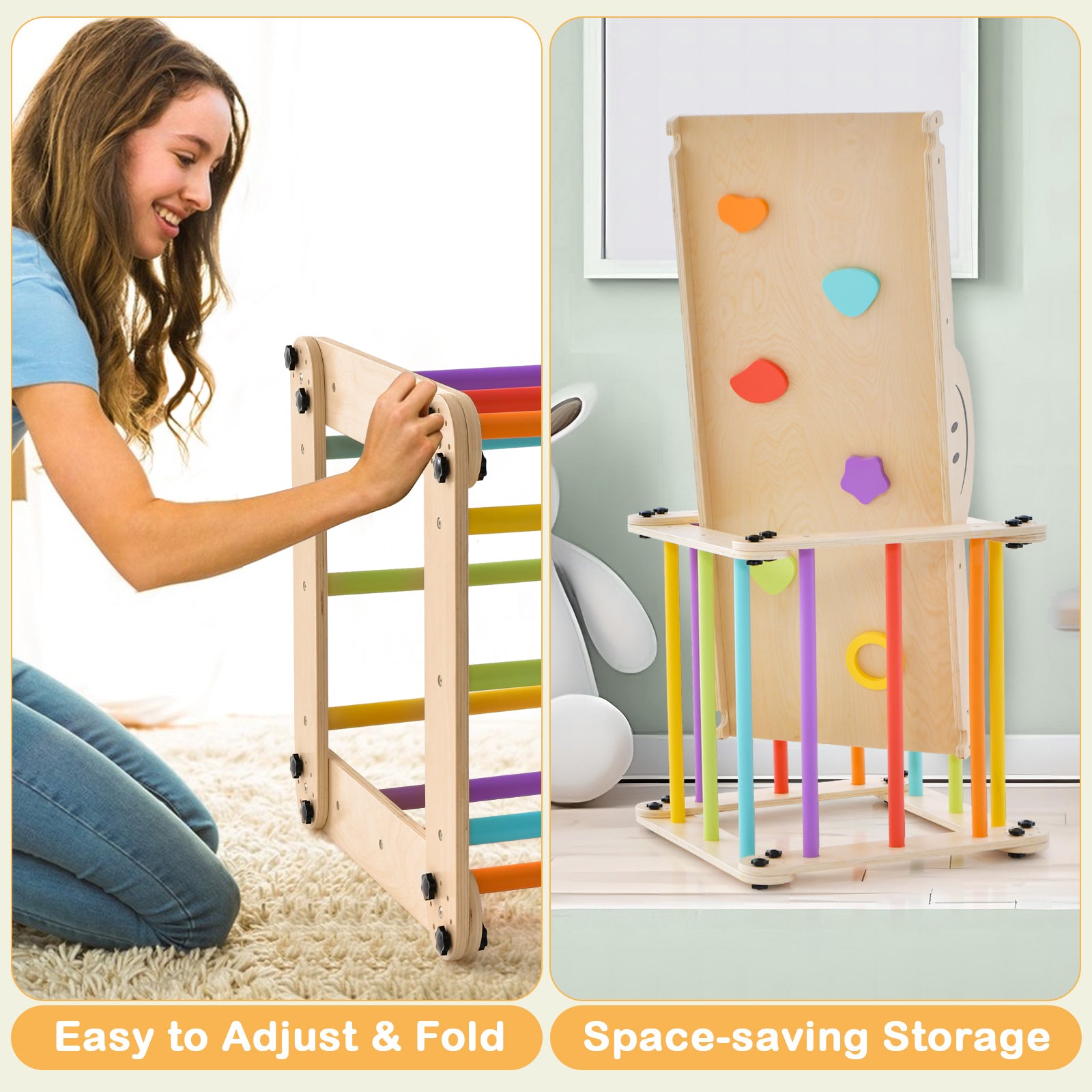 GBruno Climbing Triangle Ladder Toy Indoor Jungle Gym with Reversible Ramp-Multicolor