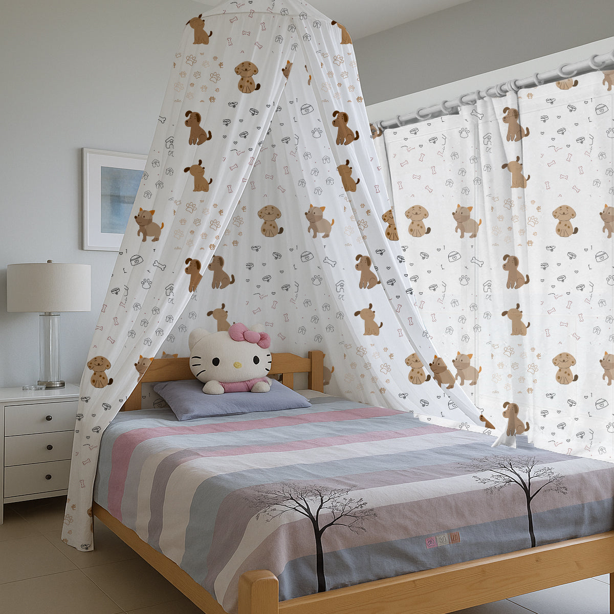 PushpLinen Cute Dogs Paw Bones Printed Canopy