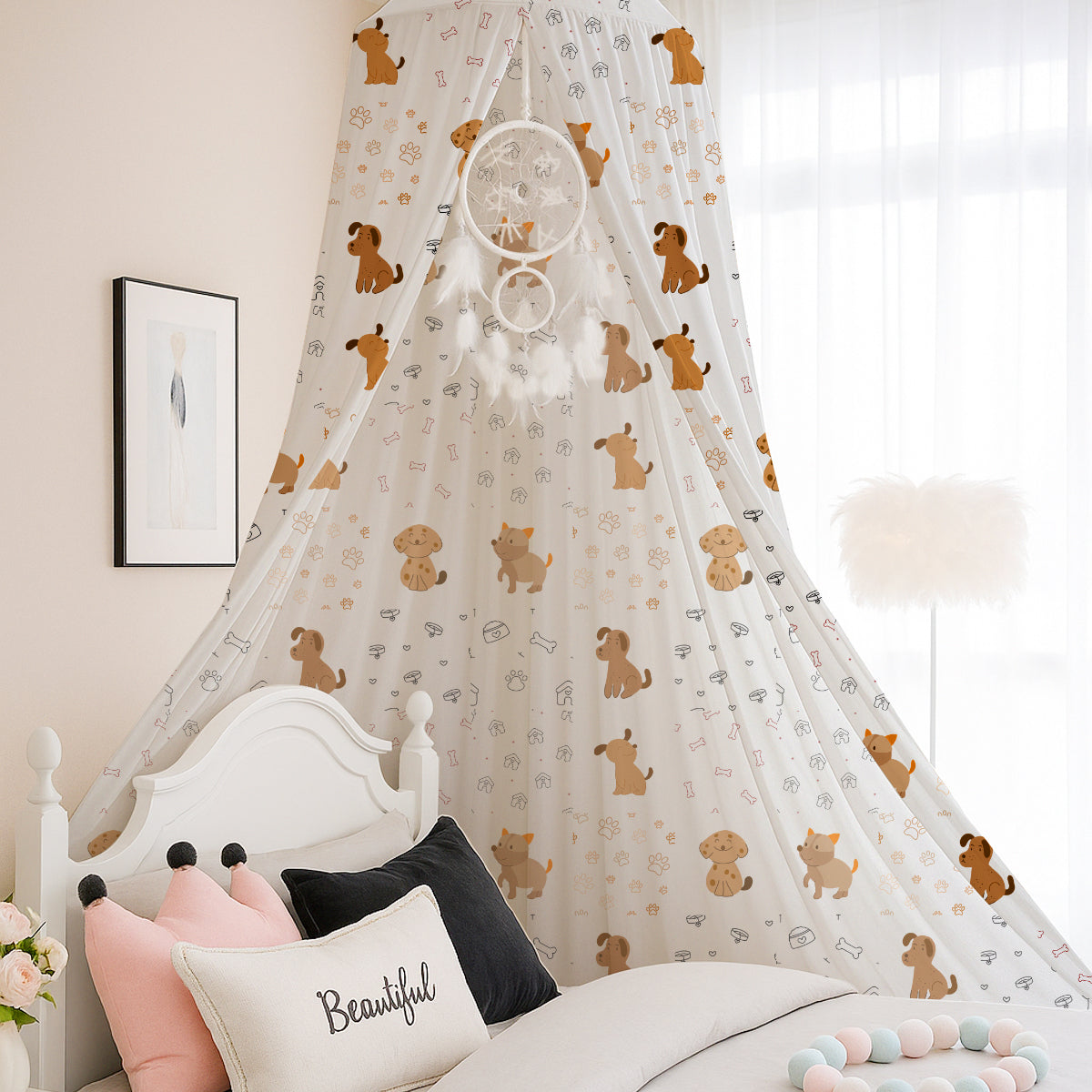 PushpLinen Cute Dogs Paw Bones Printed Canopy