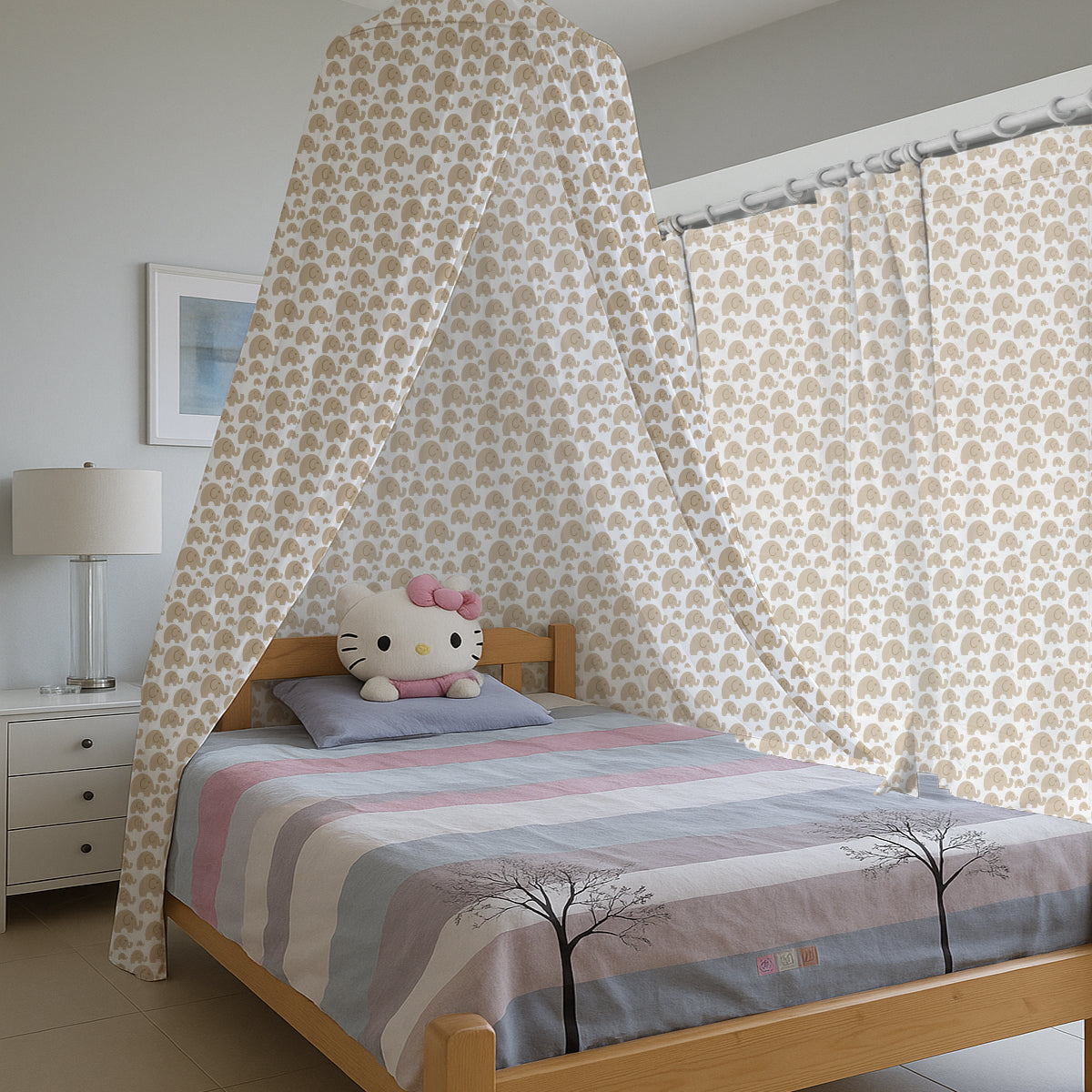 PushpLinen Cute Elephant Printed Canopy