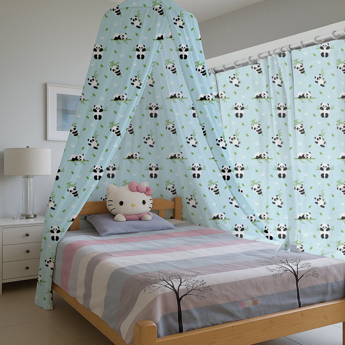 PushpLinen Cute Panda with Bamboo Tree Printed Canopy