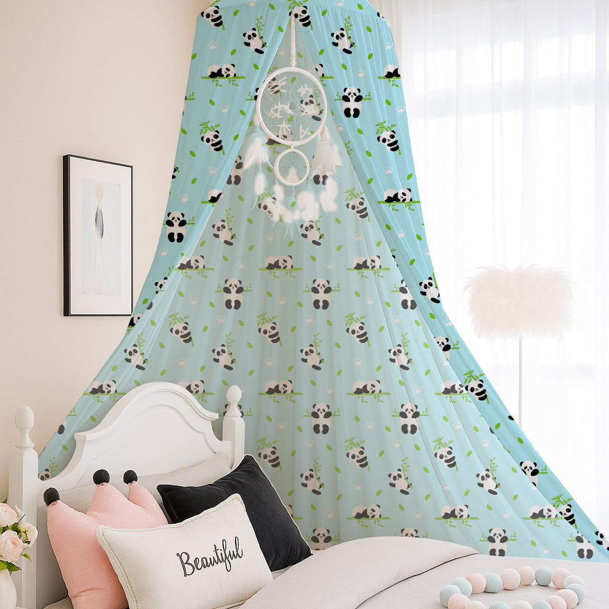 PushpLinen Cute Panda with Bamboo Tree Printed Canopy