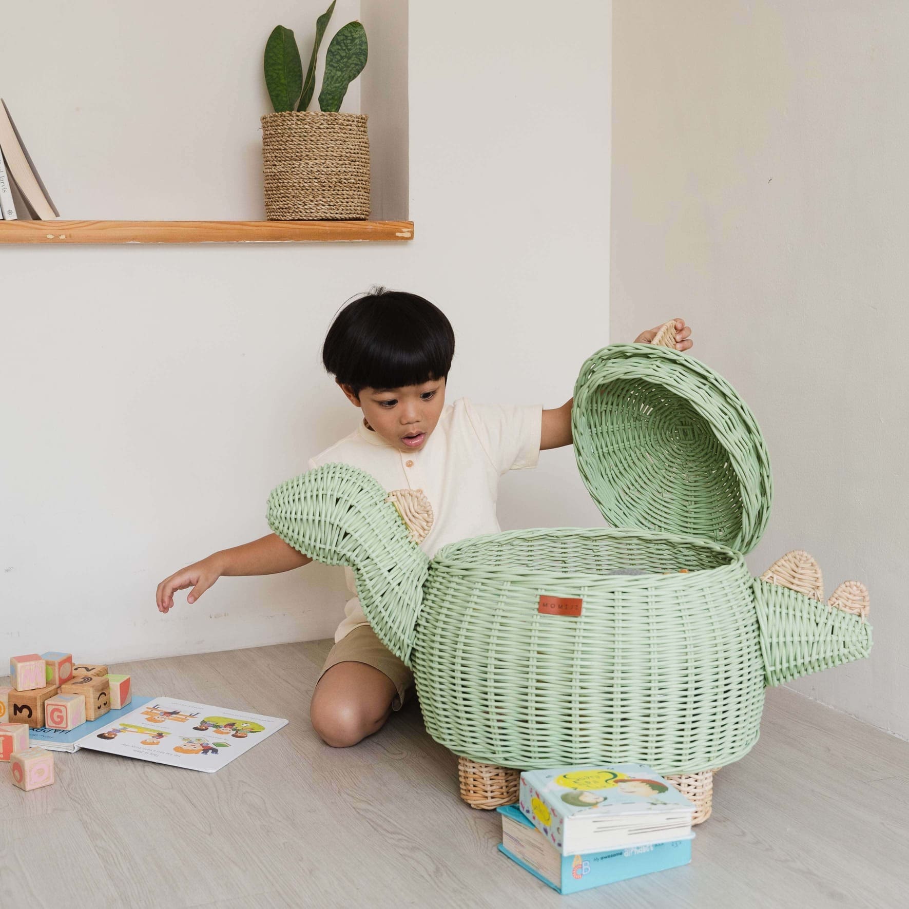 MOMIJI Dinosaur Storage Basket Mint Green - Large MOMIJI US LLC