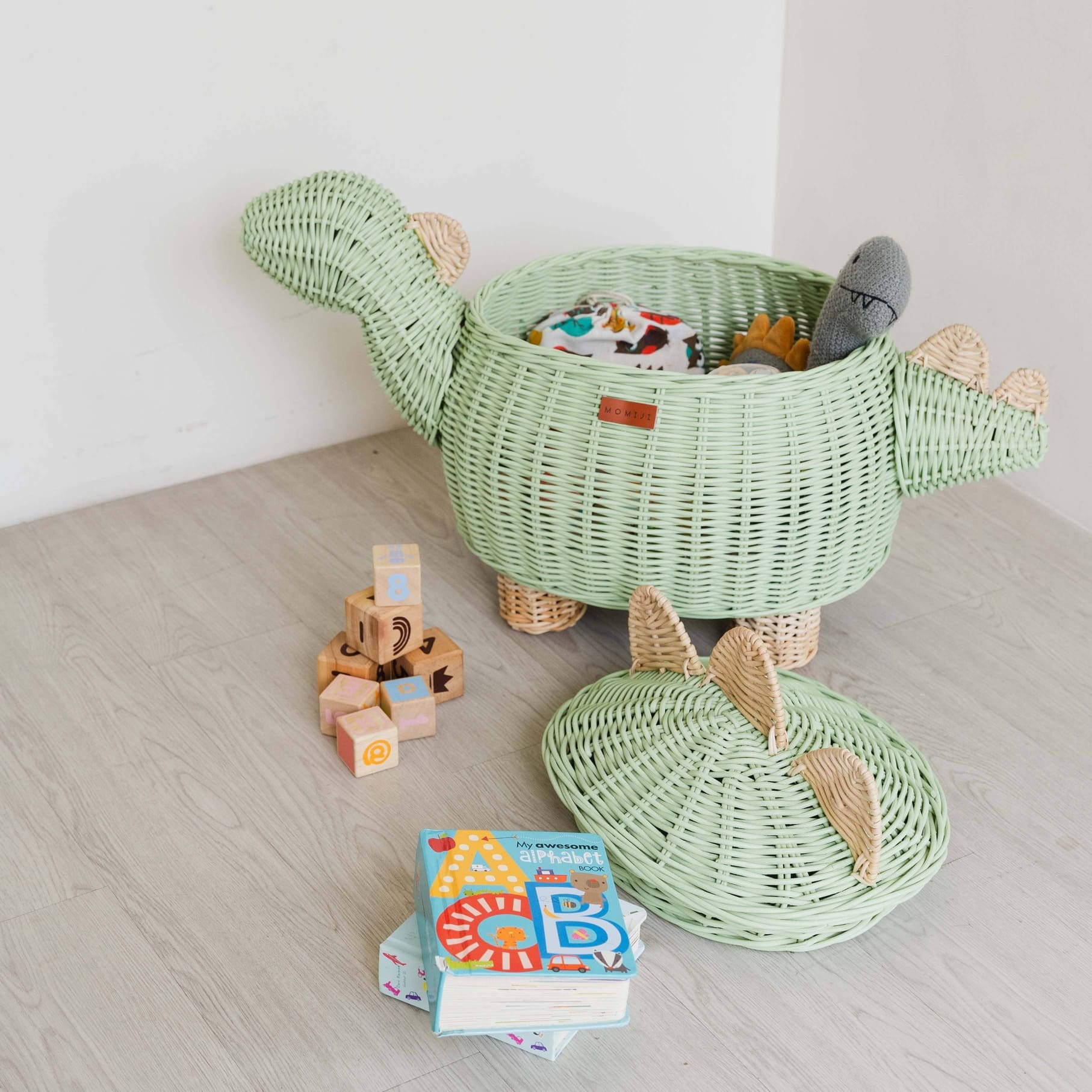MOMIJI Dinosaur Storage Basket Mint Green - Large MOMIJI US LLC