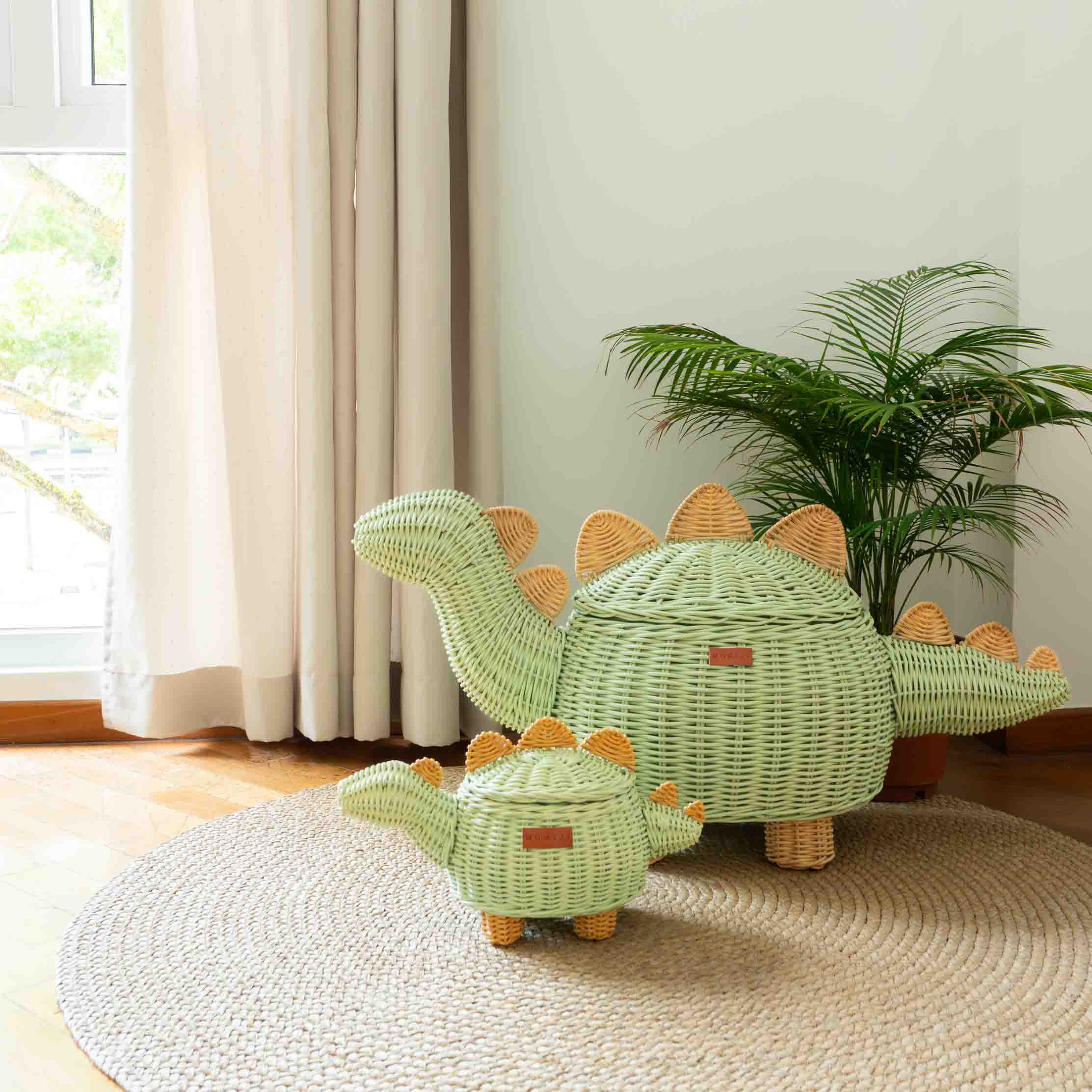 MOMIJI Dinosaur Rattan Storage Basket Mint Green - Small MOMIJI US LLC