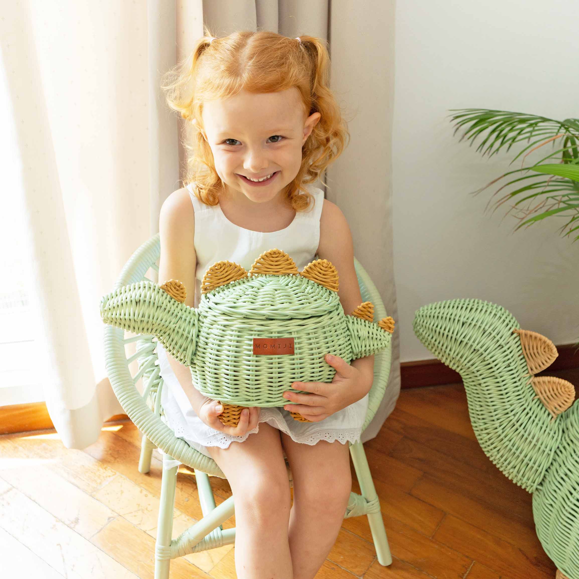 MOMIJI Dinosaur Rattan Storage Basket Mint Green - Small MOMIJI US LLC