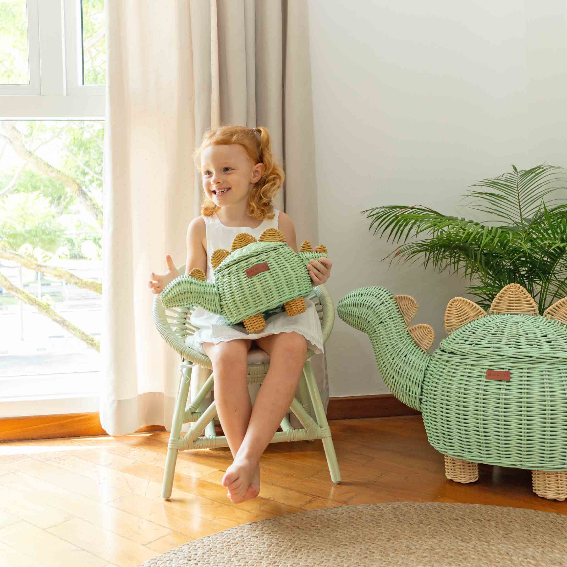 MOMIJI Dinosaur Rattan Storage Basket Mint Green - Small MOMIJI US LLC