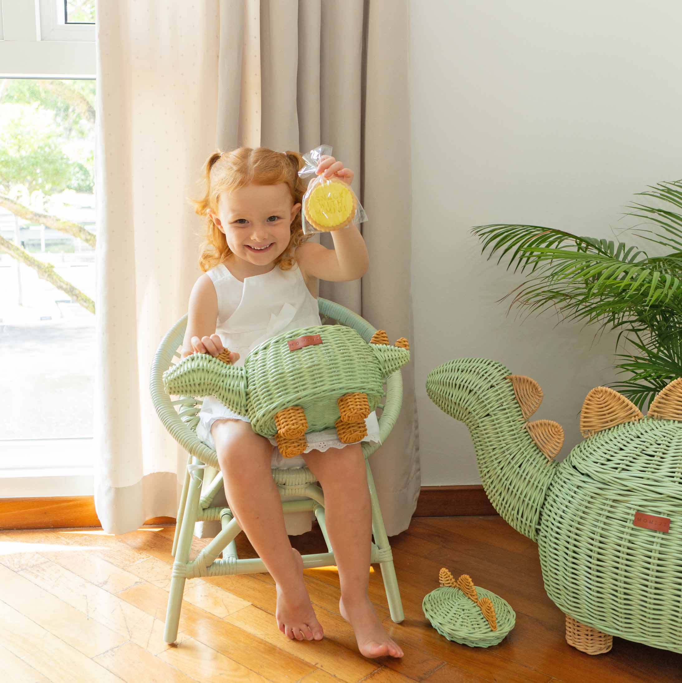 MOMIJI Dinosaur Rattan Storage Basket Mint Green - Small MOMIJI US LLC