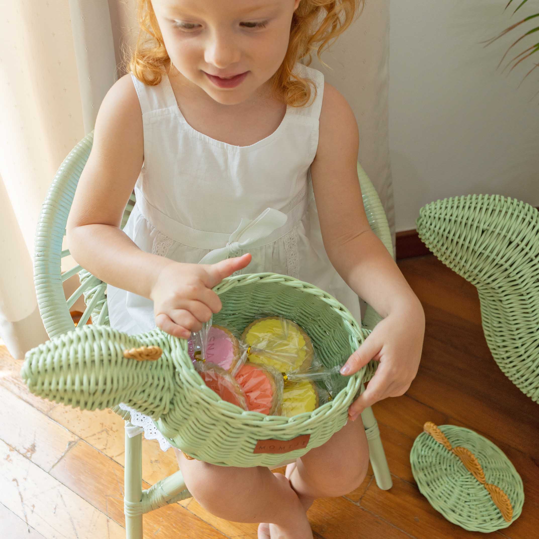MOMIJI Dinosaur Rattan Storage Basket Mint Green - Small MOMIJI US LLC