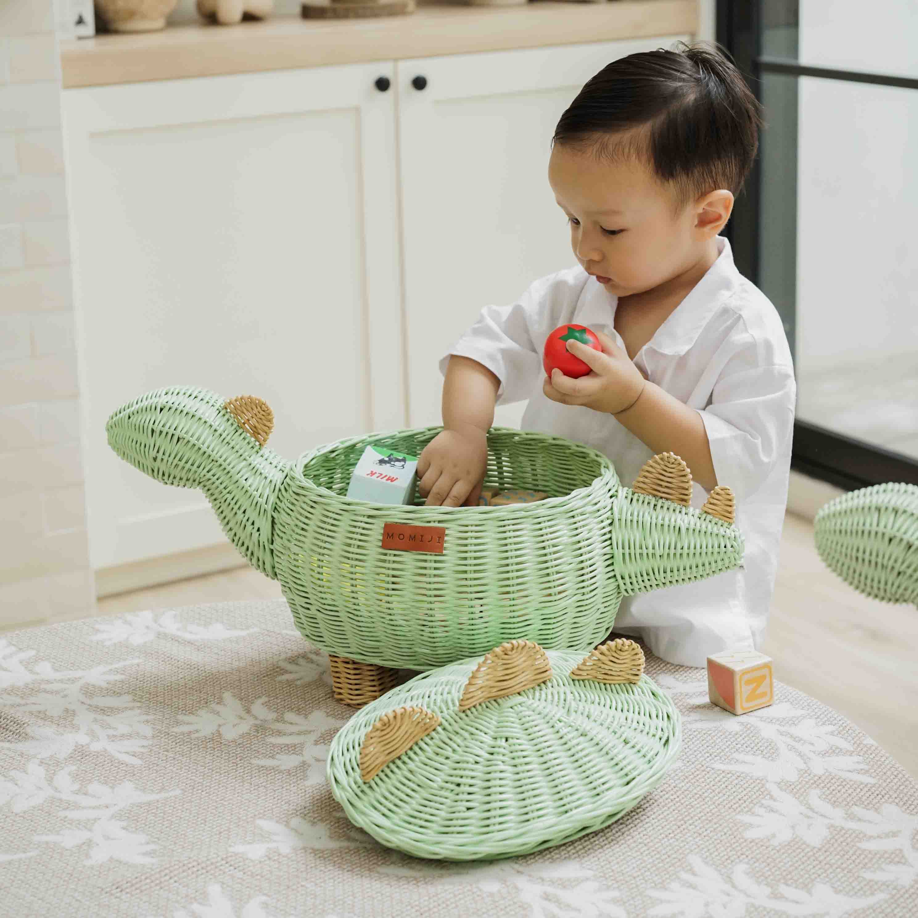 MOMIJI Dinosaur Rattan Storage Basket Mint Green - Medium MOMIJI US LLC