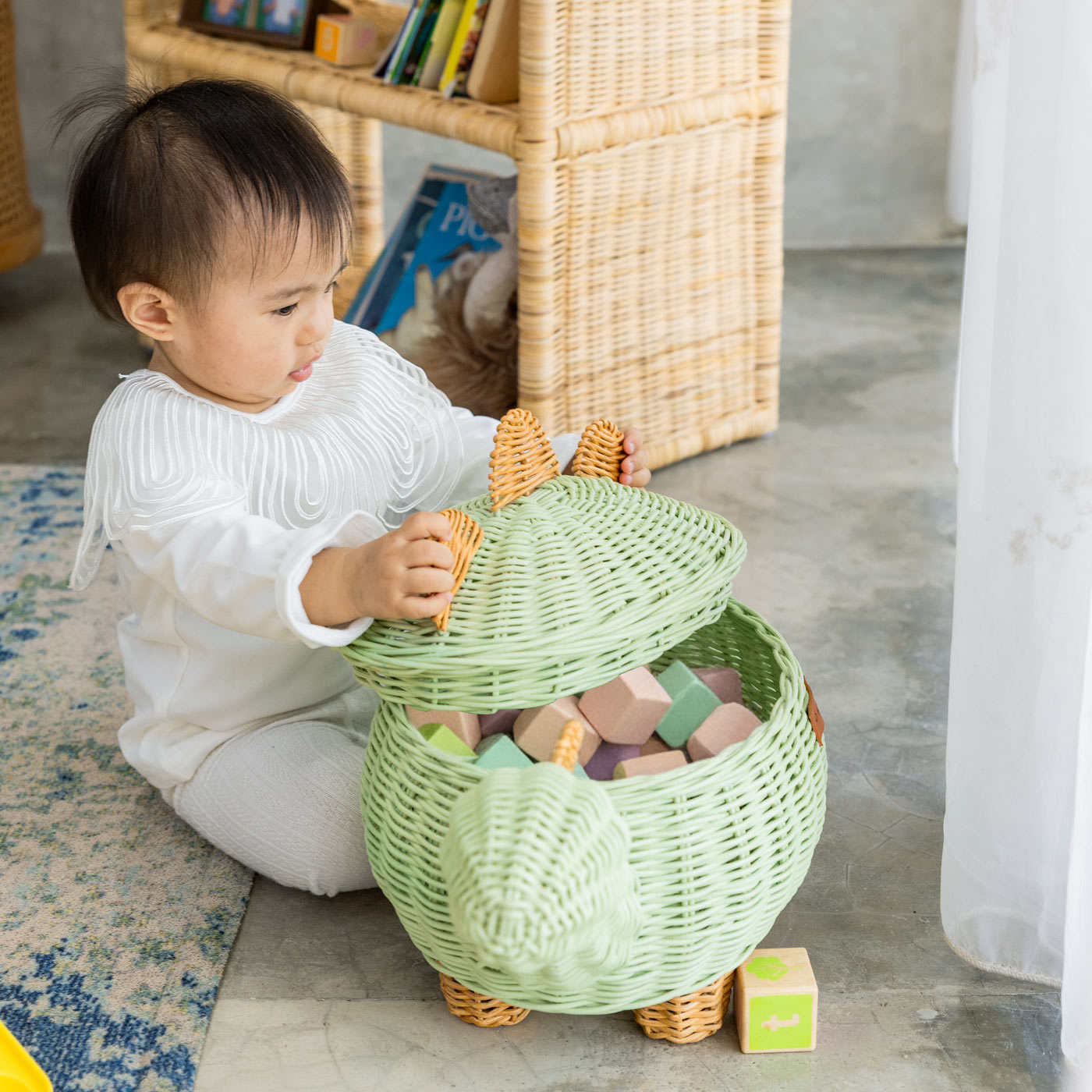 MOMIJI Dinosaur Rattan Storage Basket Mint Green - Medium MOMIJI US LLC
