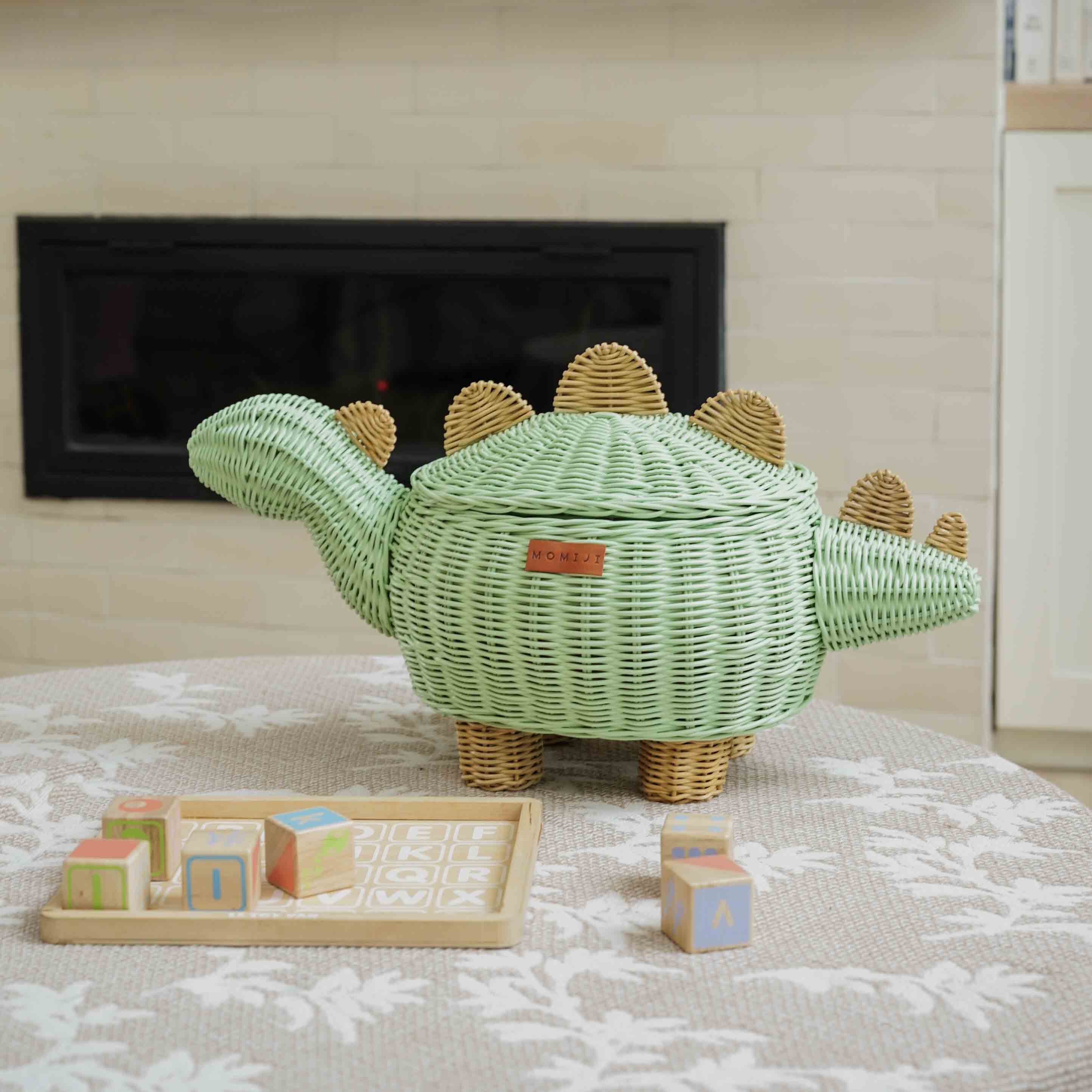 MOMIJI Dinosaur Rattan Storage Basket Mint Green - Medium MOMIJI US LLC