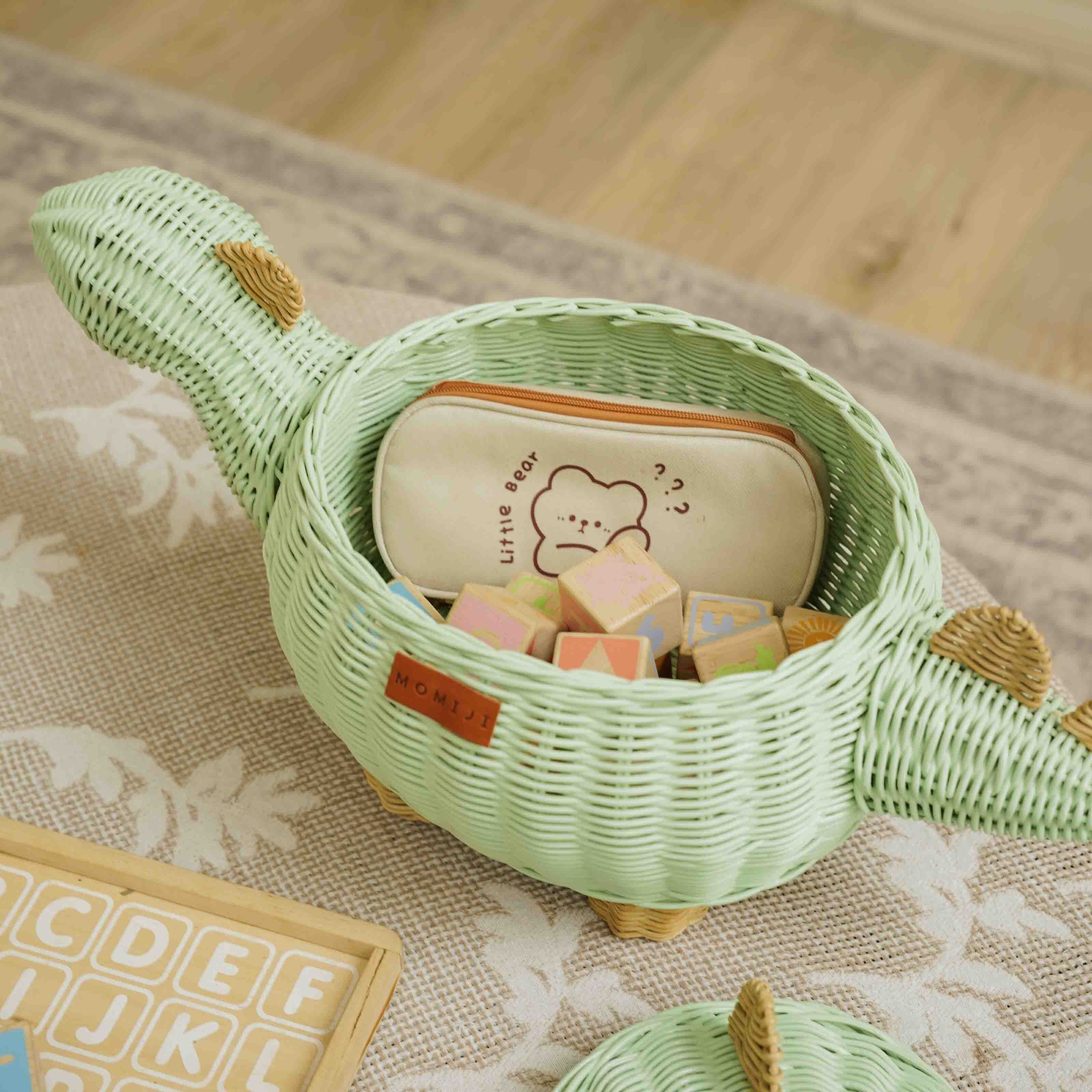MOMIJI Dinosaur Rattan Storage Basket Mint Green - Medium MOMIJI US LLC