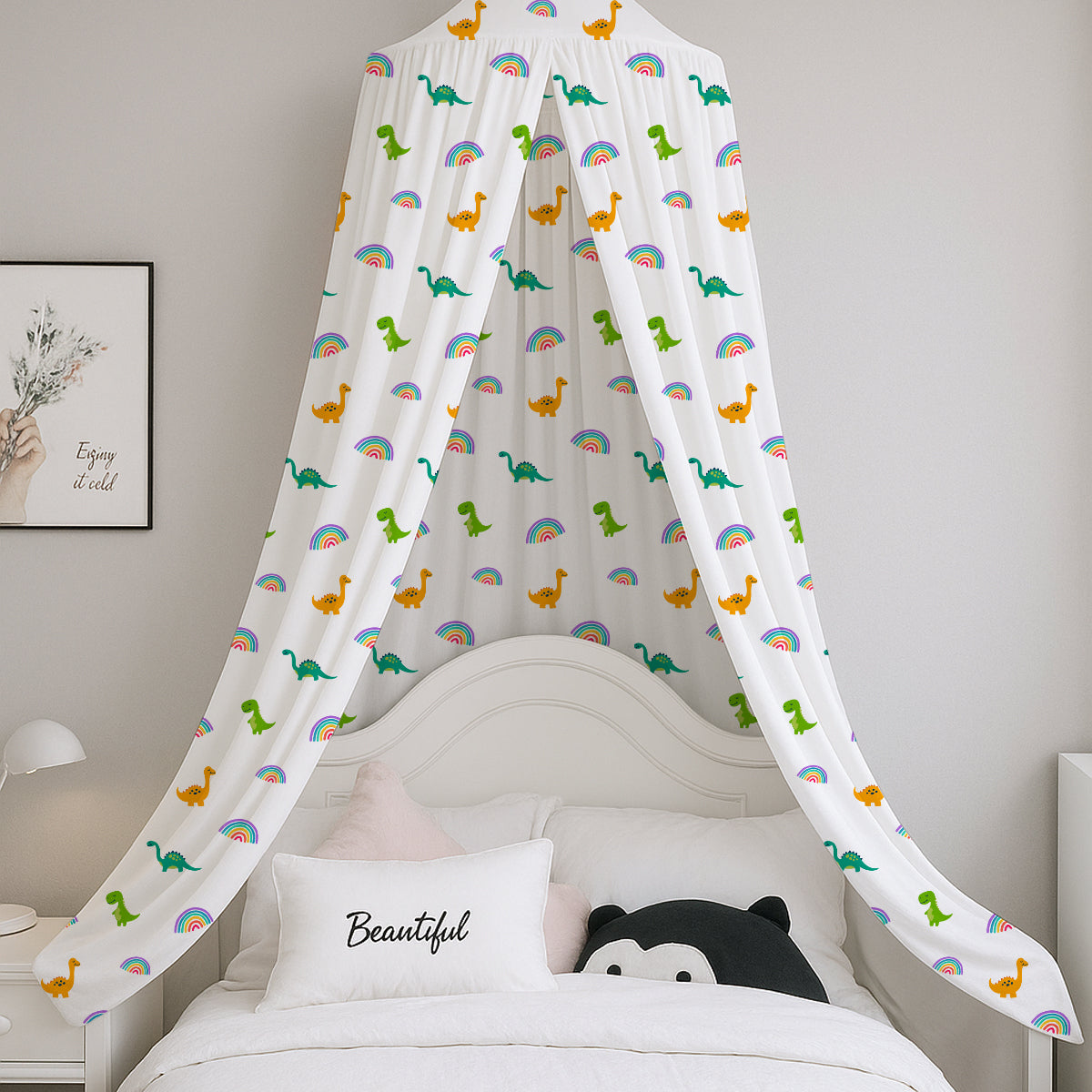 PushpLinen Dinosaur & Rainbow Printed Canopy