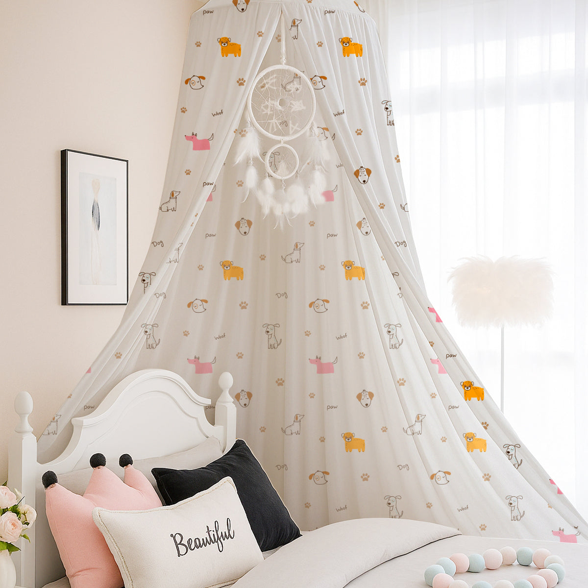 PushpLinen Dog Paw Woof Printed Canopy
