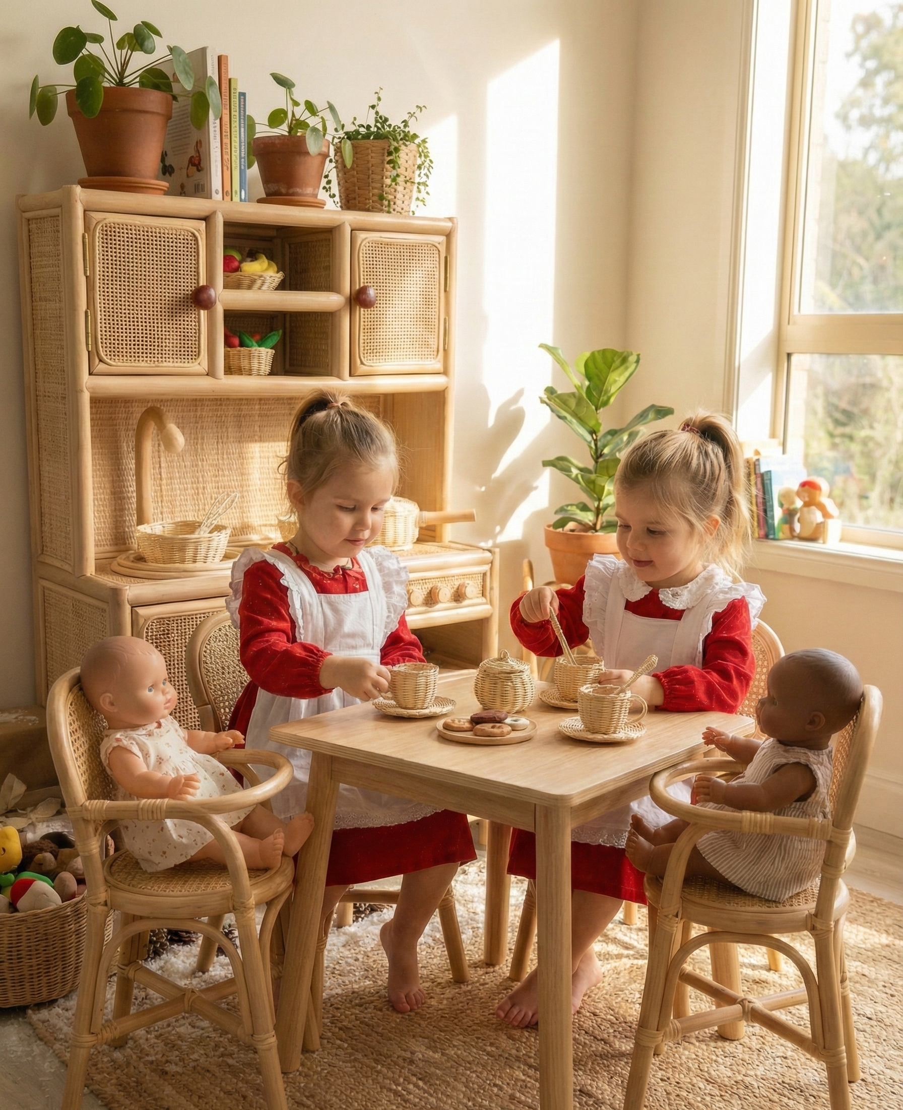 Lullaby Rattan Montessori-Style Rattan Play Kitchen | Natural Pretend Play Station with Storage