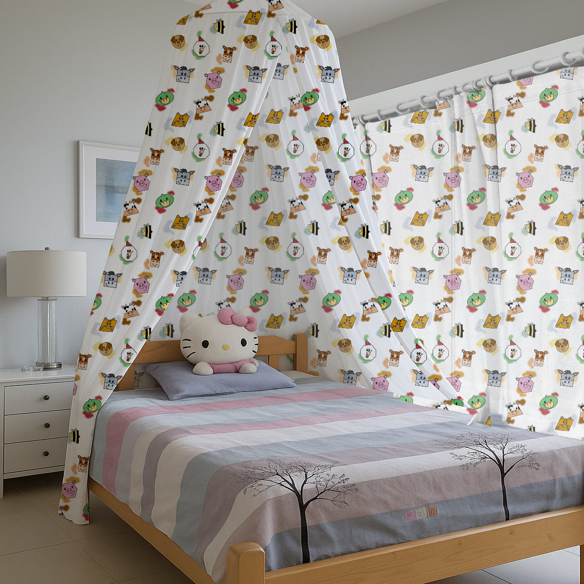 PushpLinen Farm Animals Printed Canopy