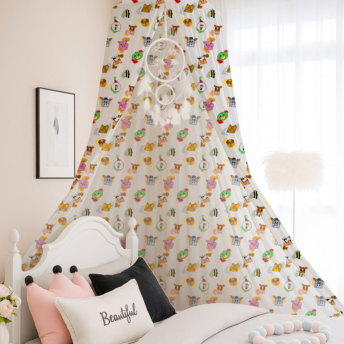 PushpLinen Farm Animals Printed Canopy