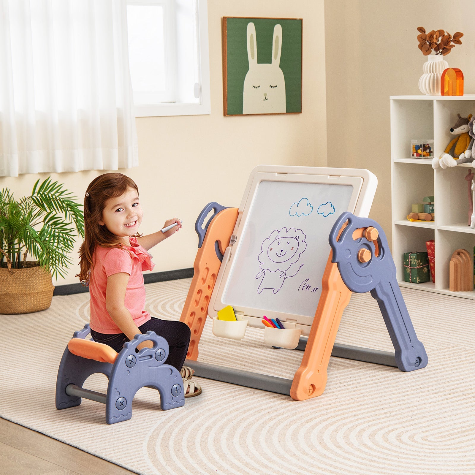 GBruno 6-In-1 Folding Kids Art Easel with Reversible Building Block Tabletop