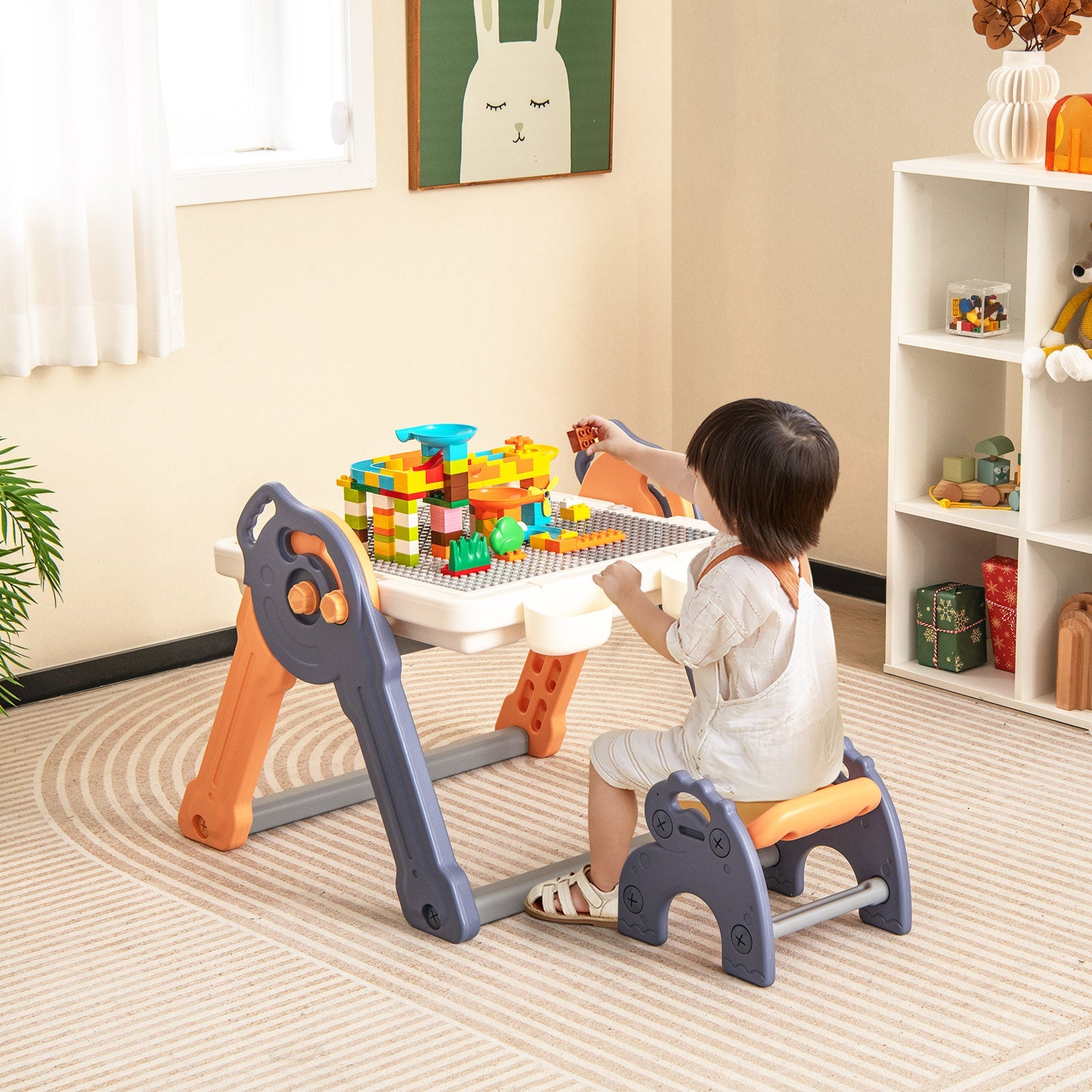 GBruno 6-In-1 Folding Kids Art Easel with Reversible Building Block Tabletop