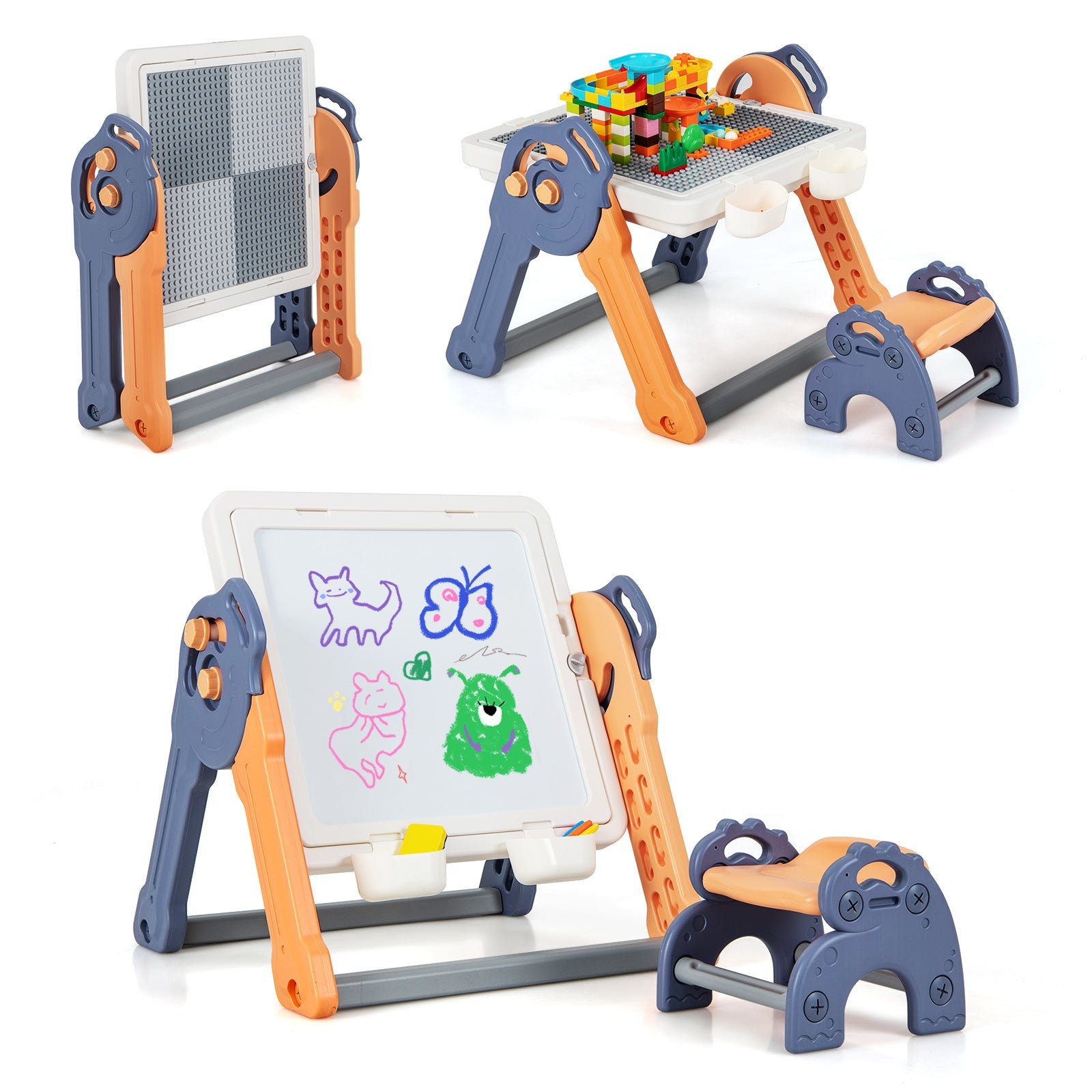 GBruno 6-In-1 Folding Kids Art Easel with Reversible Building Block Tabletop