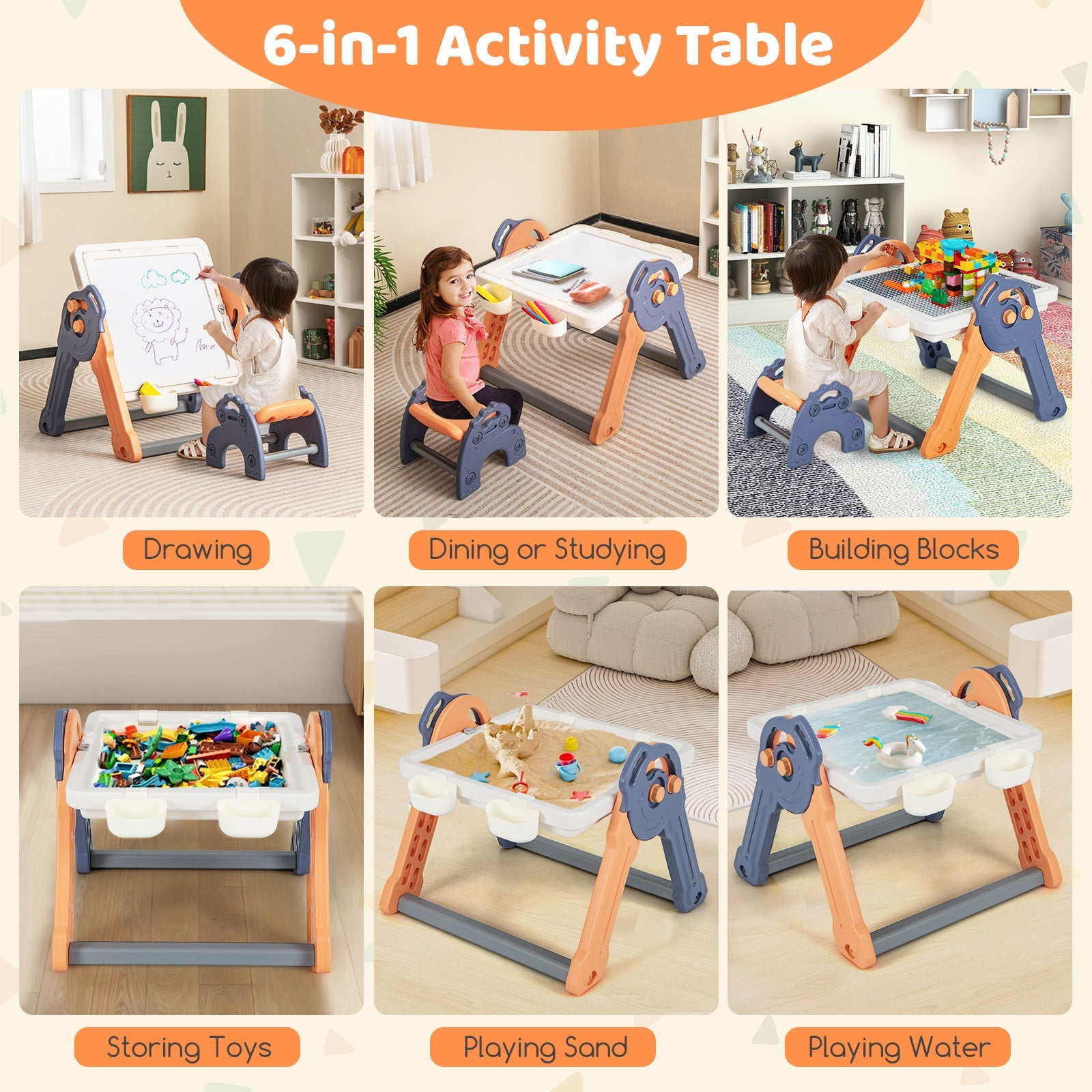 GBruno 6-In-1 Folding Kids Art Easel with Reversible Building Block Tabletop