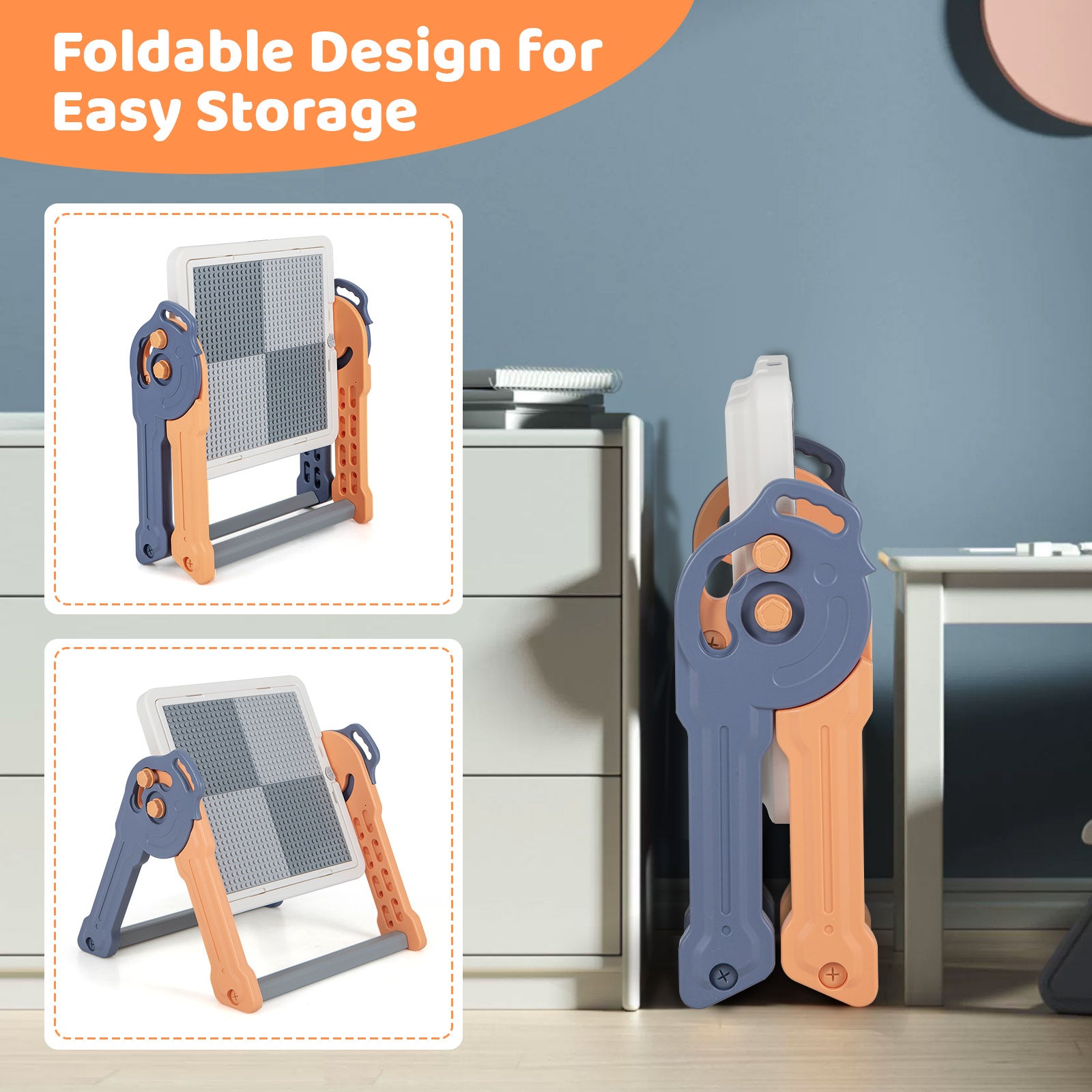 GBruno 6-In-1 Folding Kids Art Easel with Reversible Building Block Tabletop