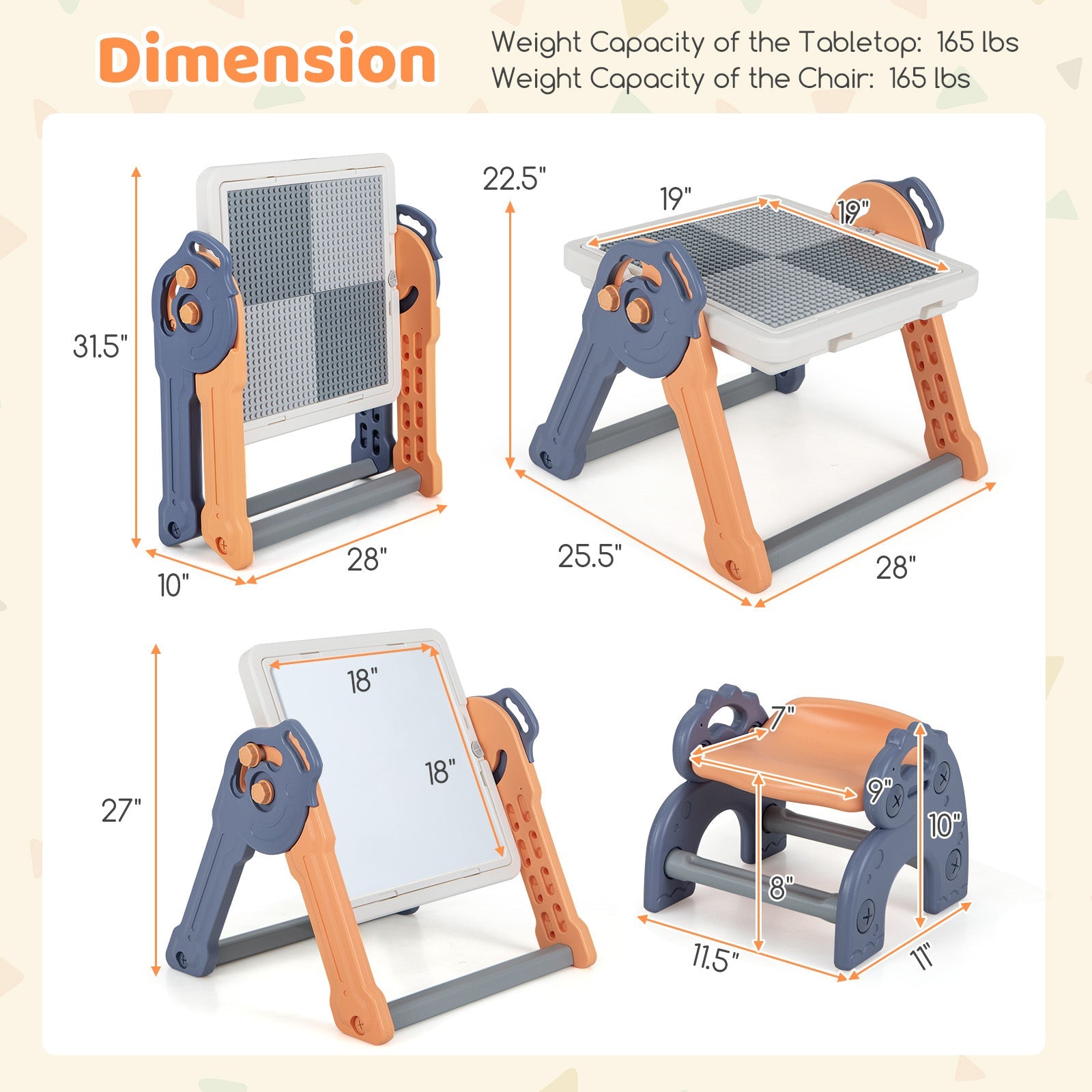 GBruno 6-In-1 Folding Kids Art Easel with Reversible Building Block Tabletop