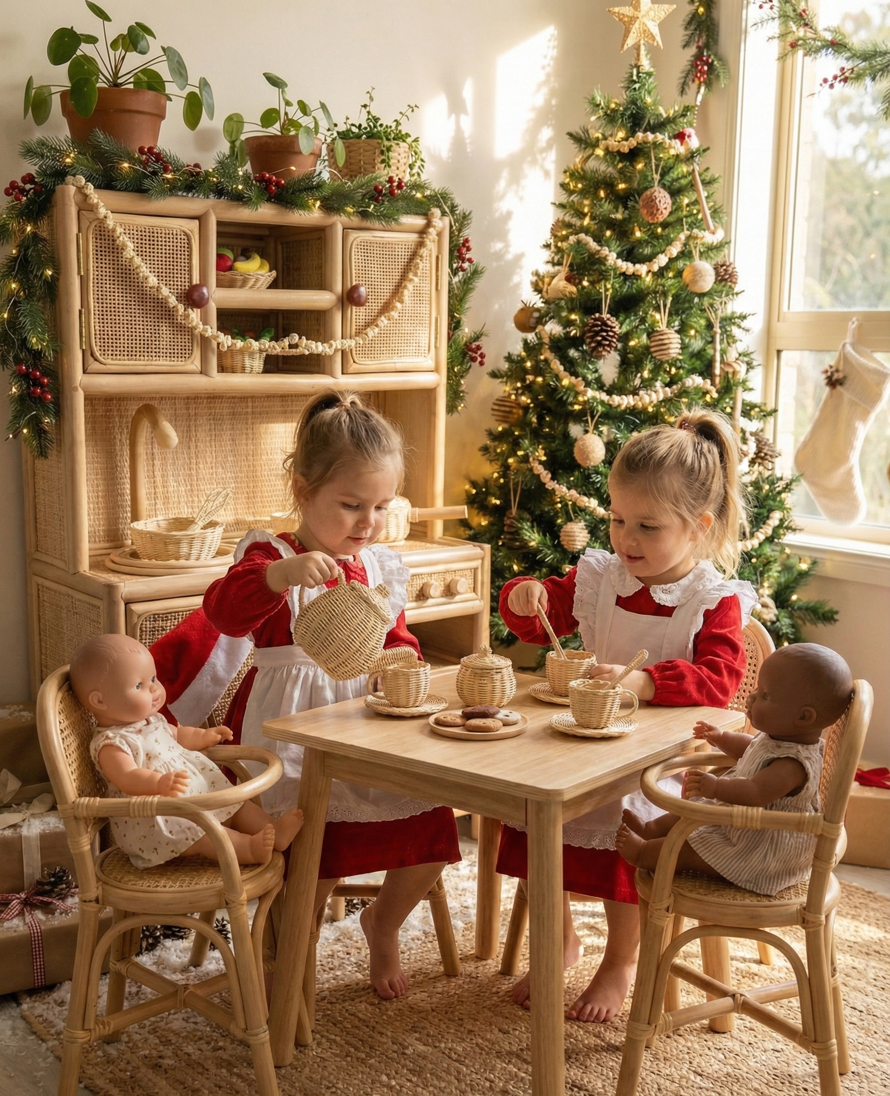 Lullaby Rattan Montessori-Style Rattan Play Kitchen | Natural Pretend Play Station with Storage