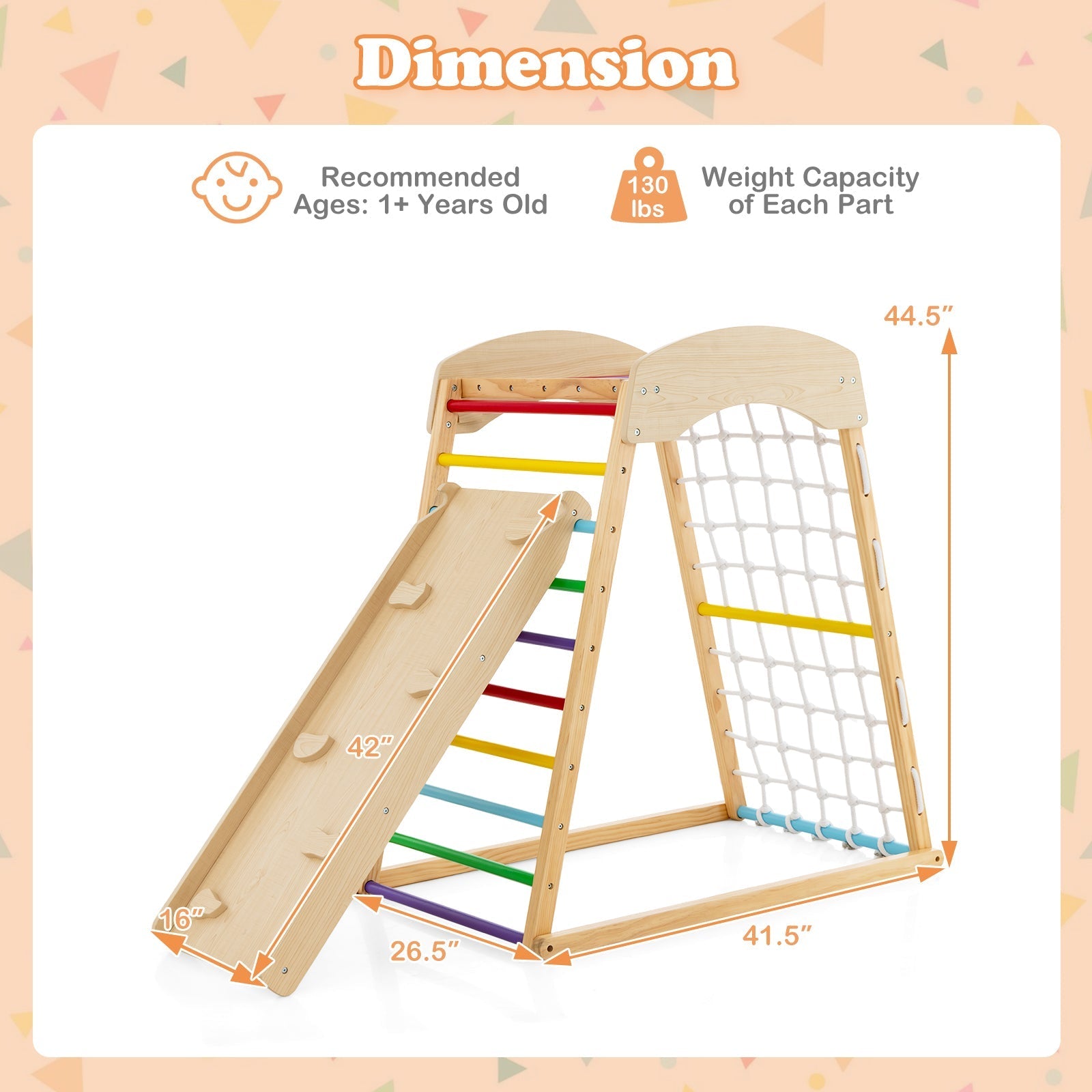 6-in-1 Jungle Gym Wooden Indoor Playground with Double-Sided Ramp and ...