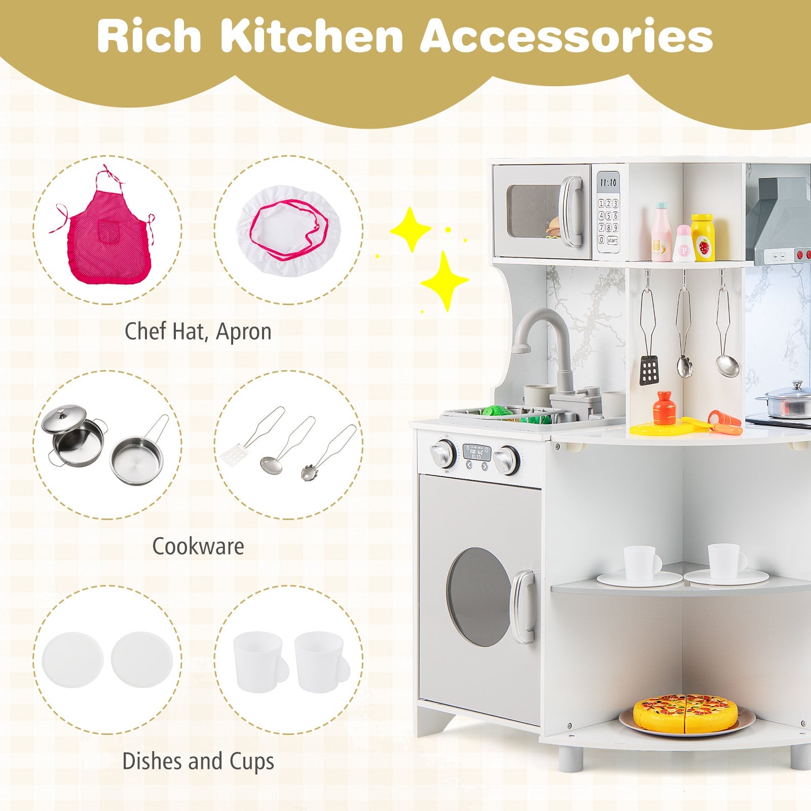 GBruno Kids Corner Wooden Play Kitchen with Range Hood and Stoves-Gray