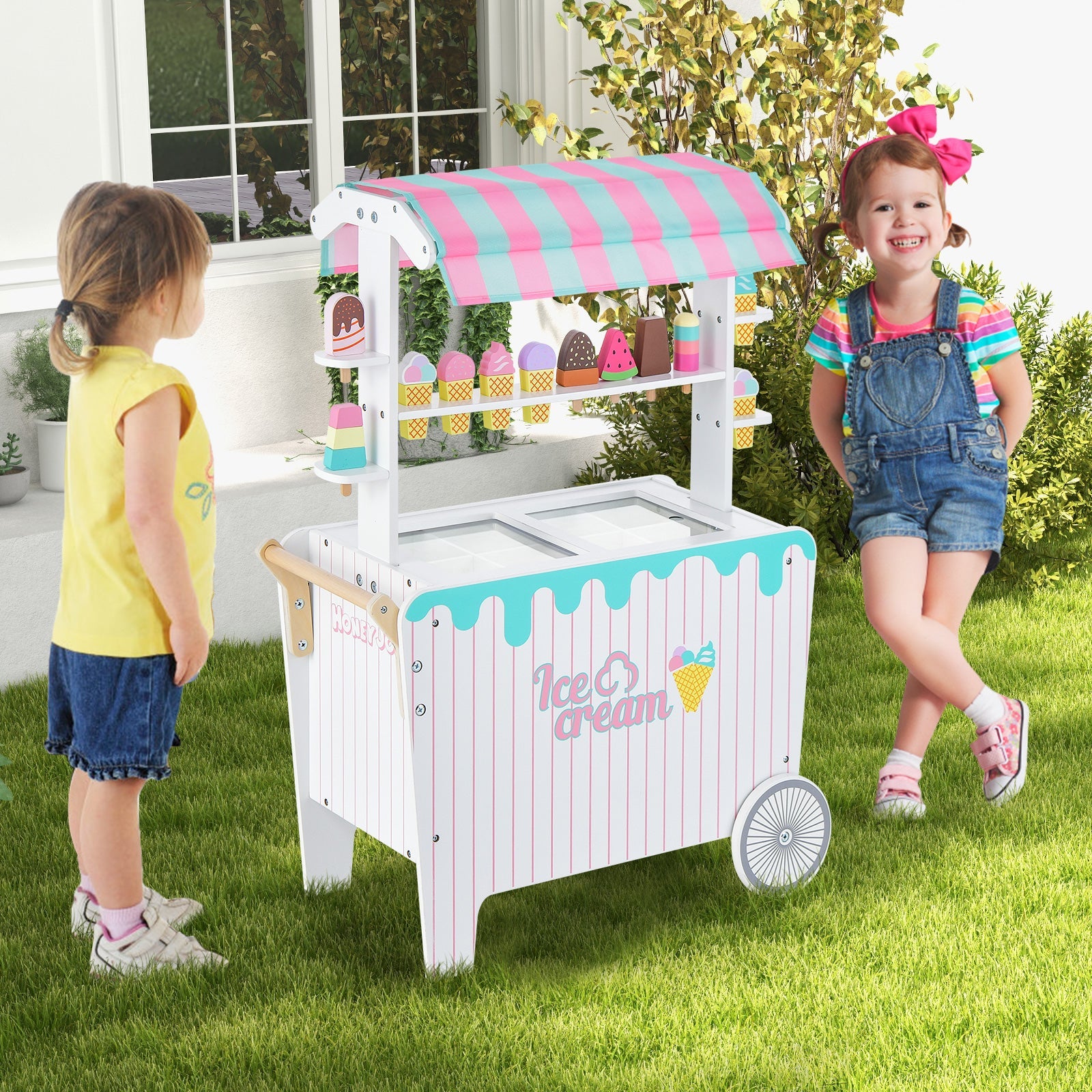 GBruno Kids Ice Cream Cart Playset with Display Rack and Accessories