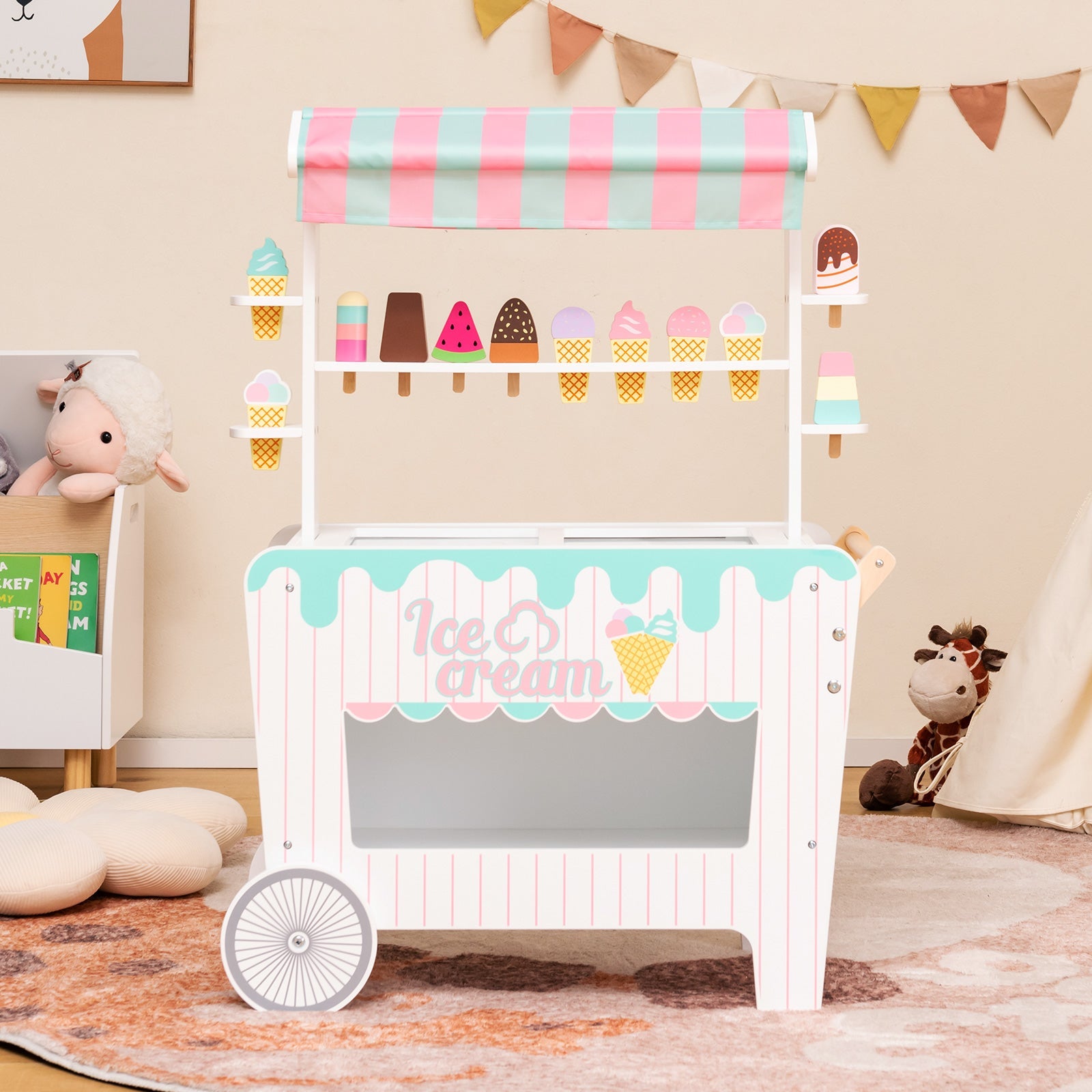 GBruno Kids Ice Cream Cart Playset with Display Rack and Accessories