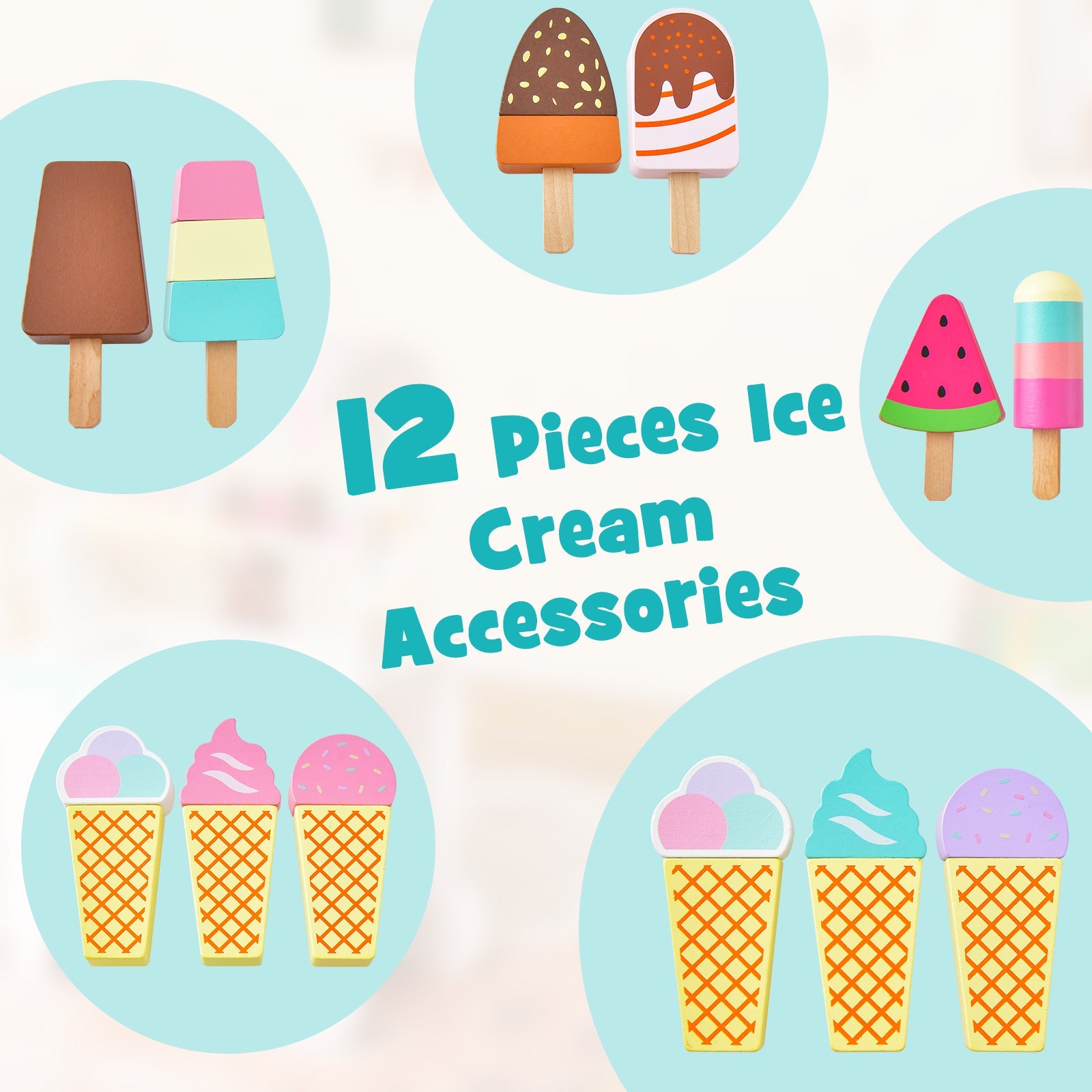 GBruno Kids Ice Cream Cart Playset with Display Rack and Accessories