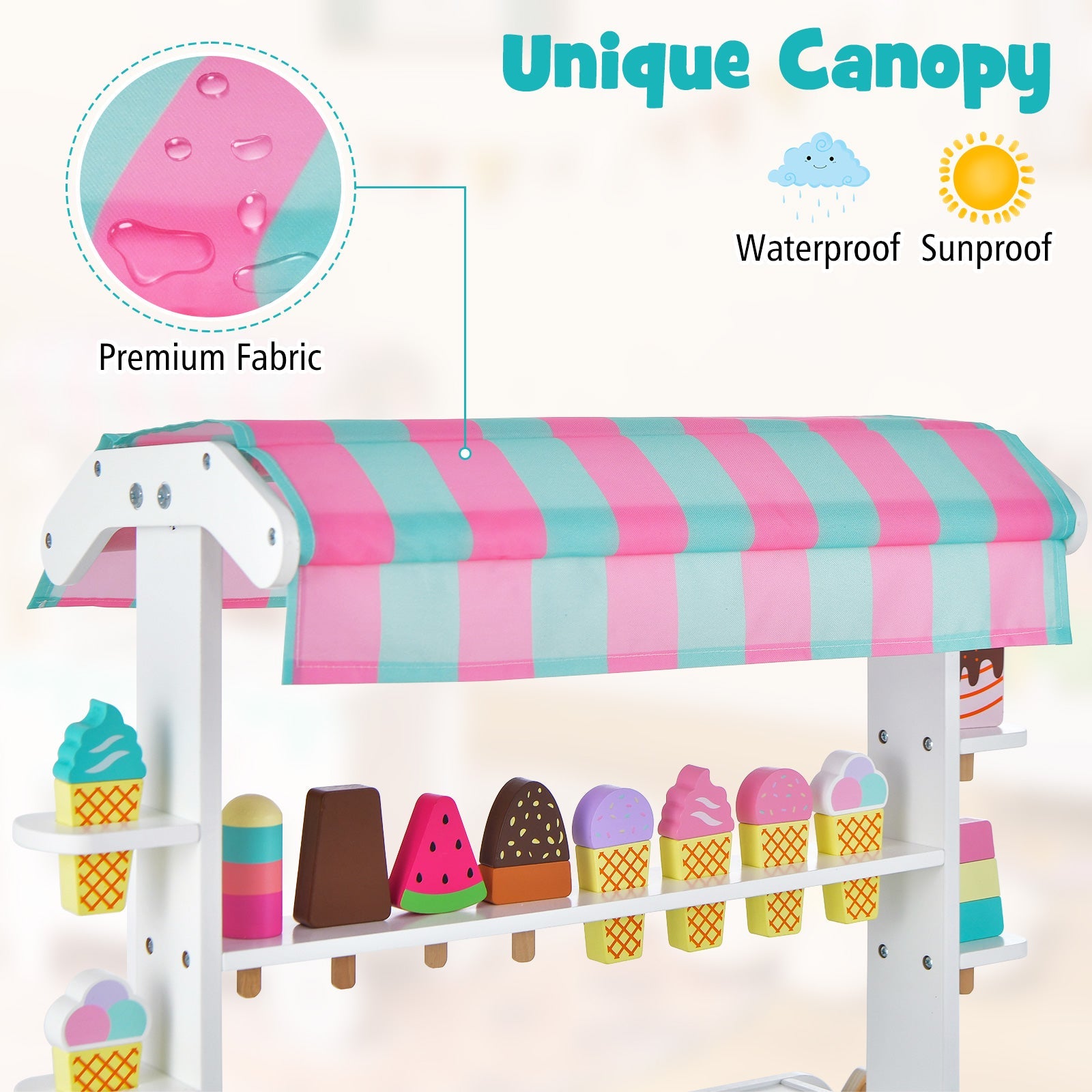 GBruno Kids Ice Cream Cart Playset with Display Rack and Accessories